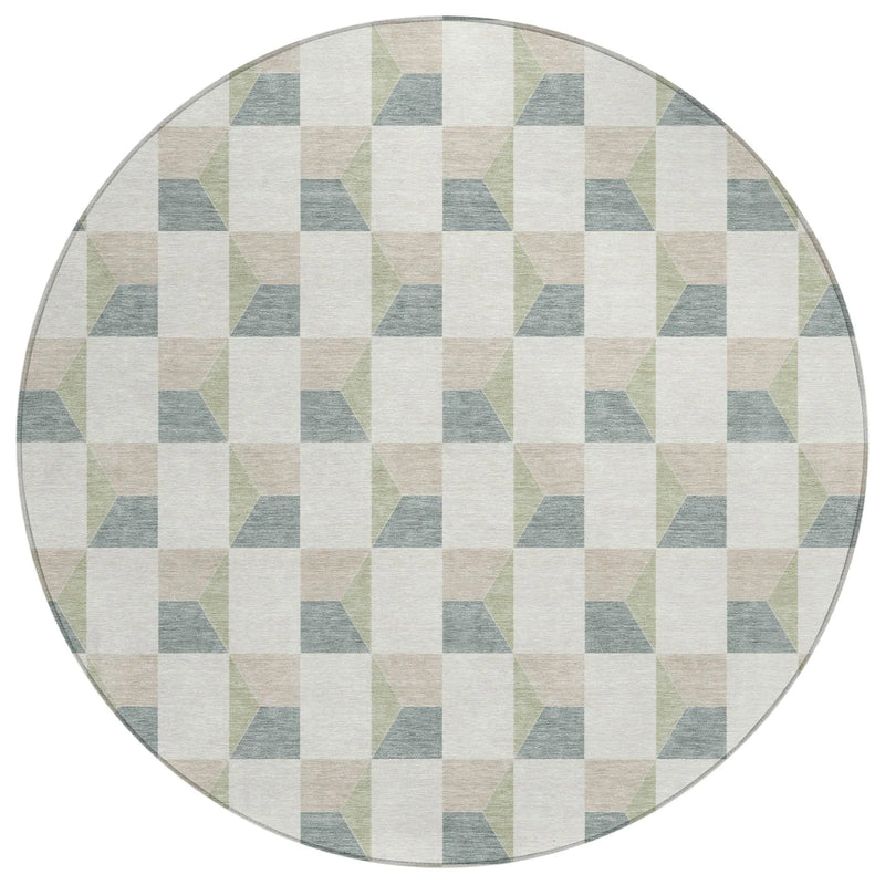 8' Green And Teal Blue Round Geometric Washable Indoor Outdoor Area Rug Homeroots Outdoor