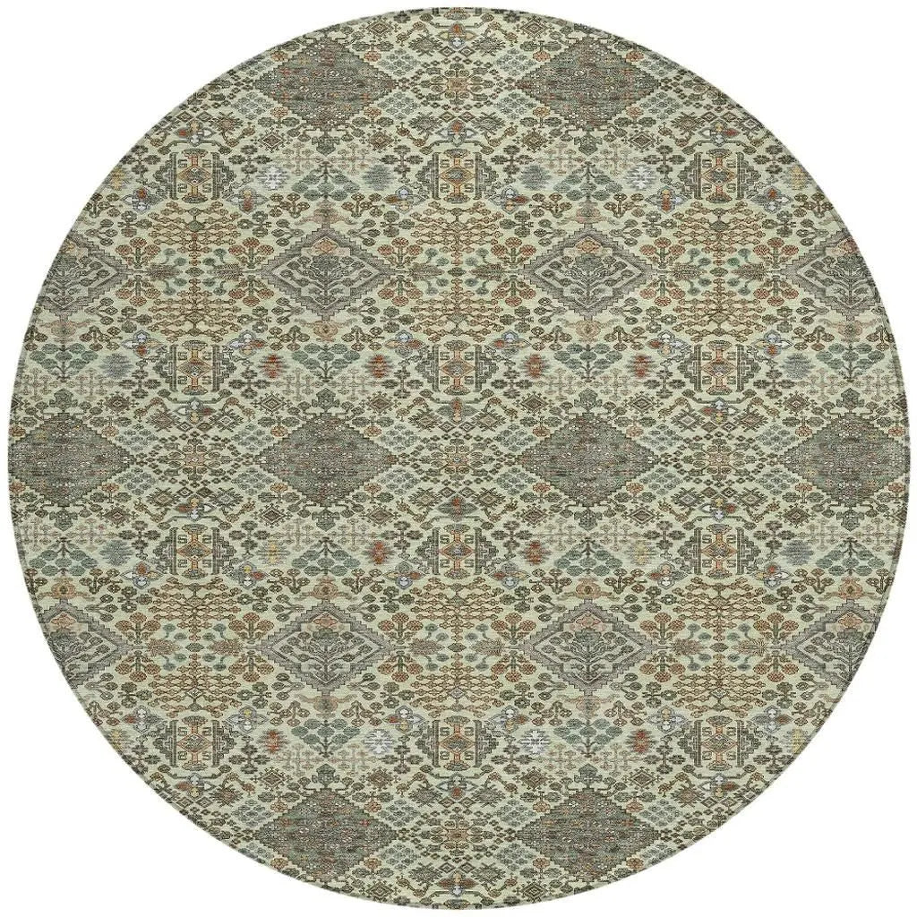 8' Green And Teal Blue Round Geometric Washable Indoor Outdoor Area Rug Homeroots Outdoor