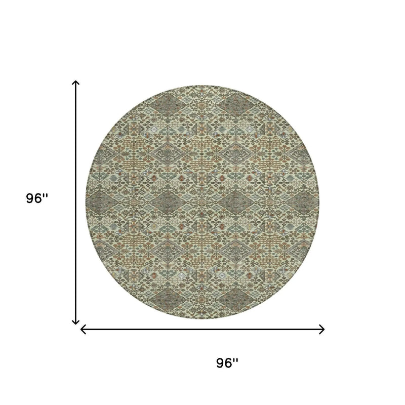 8' Green And Teal Blue Round Geometric Washable Indoor Outdoor Area Rug Homeroots Outdoor