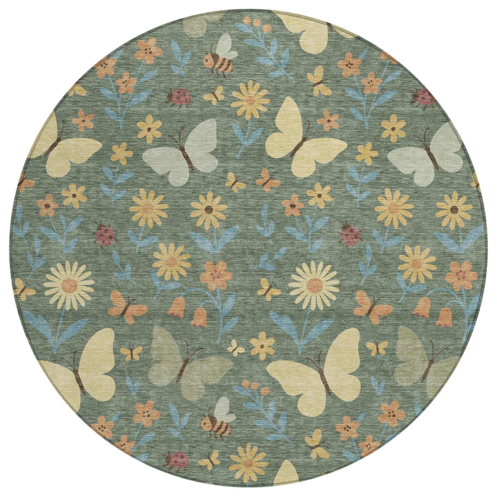 8' Green And Wheat Round Abstract Washable Indoor Outdoor Area Rug Homeroots Outdoor