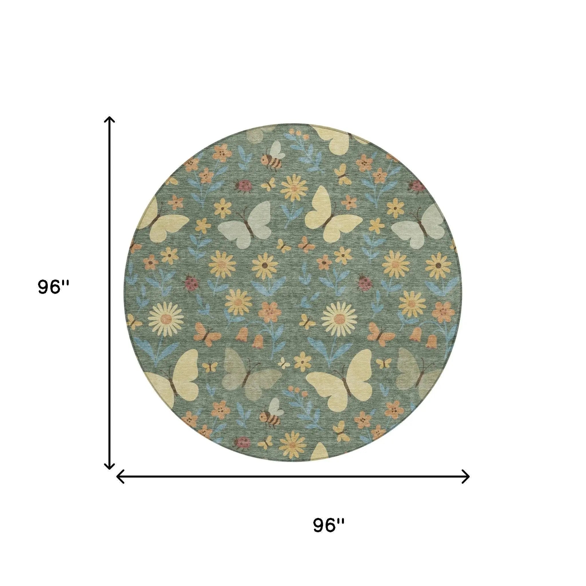 8' Green And Wheat Round Abstract Washable Indoor Outdoor Area Rug Homeroots Outdoor