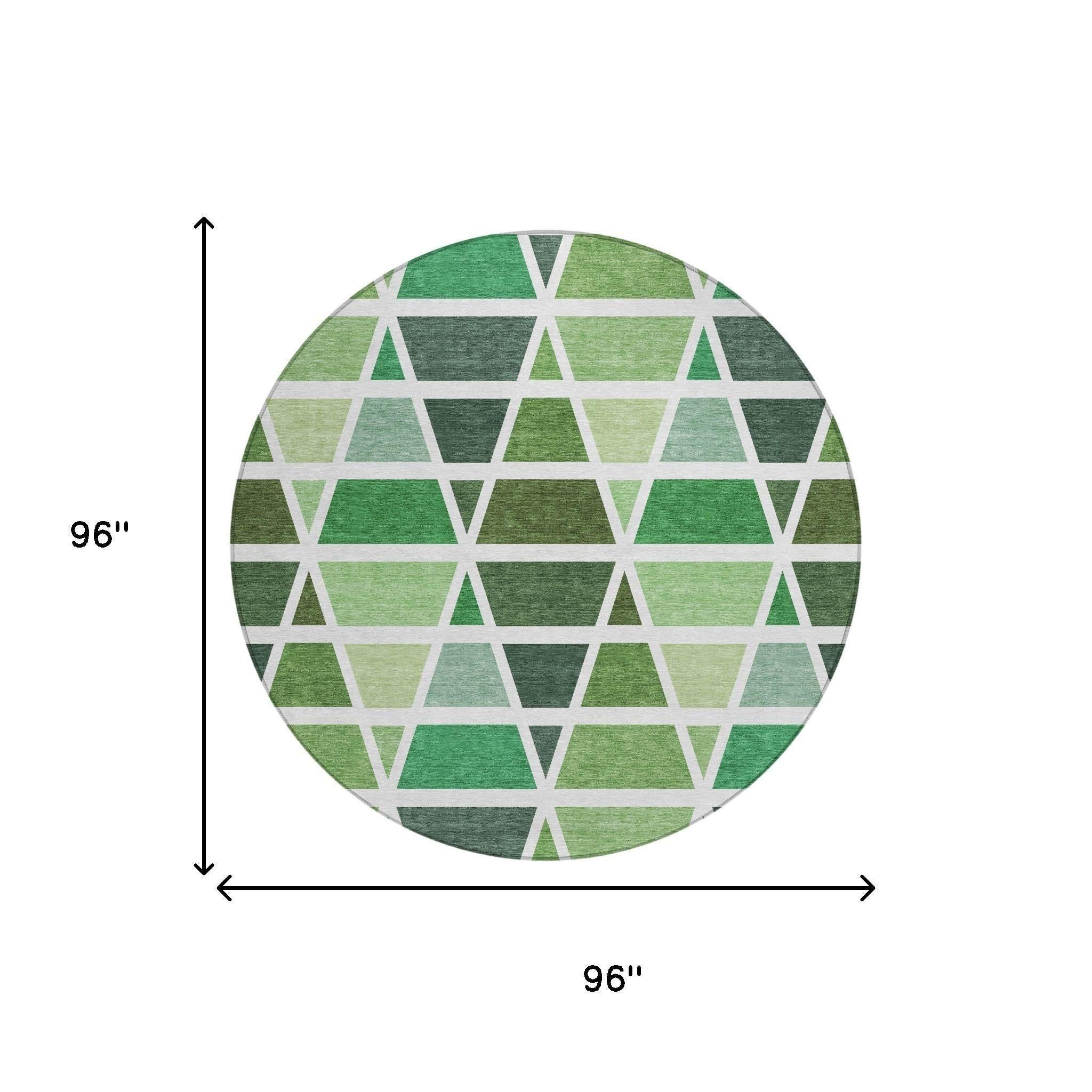 8' Green And White Round Geometric Washable Indoor Outdoor Area Rug Homeroots Outdoor