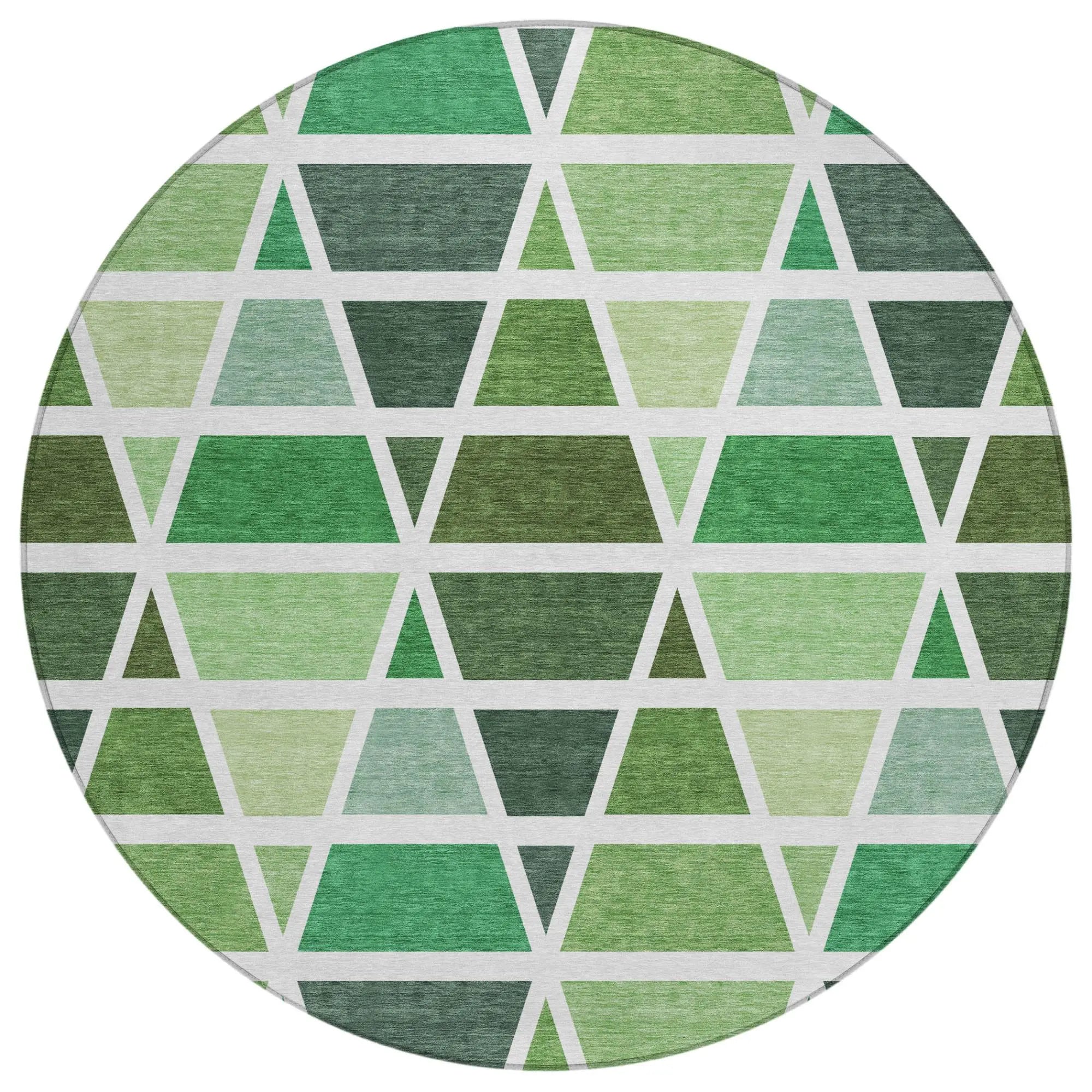 8' Green And White Round Geometric Washable Indoor Outdoor Area Rug Homeroots Outdoor