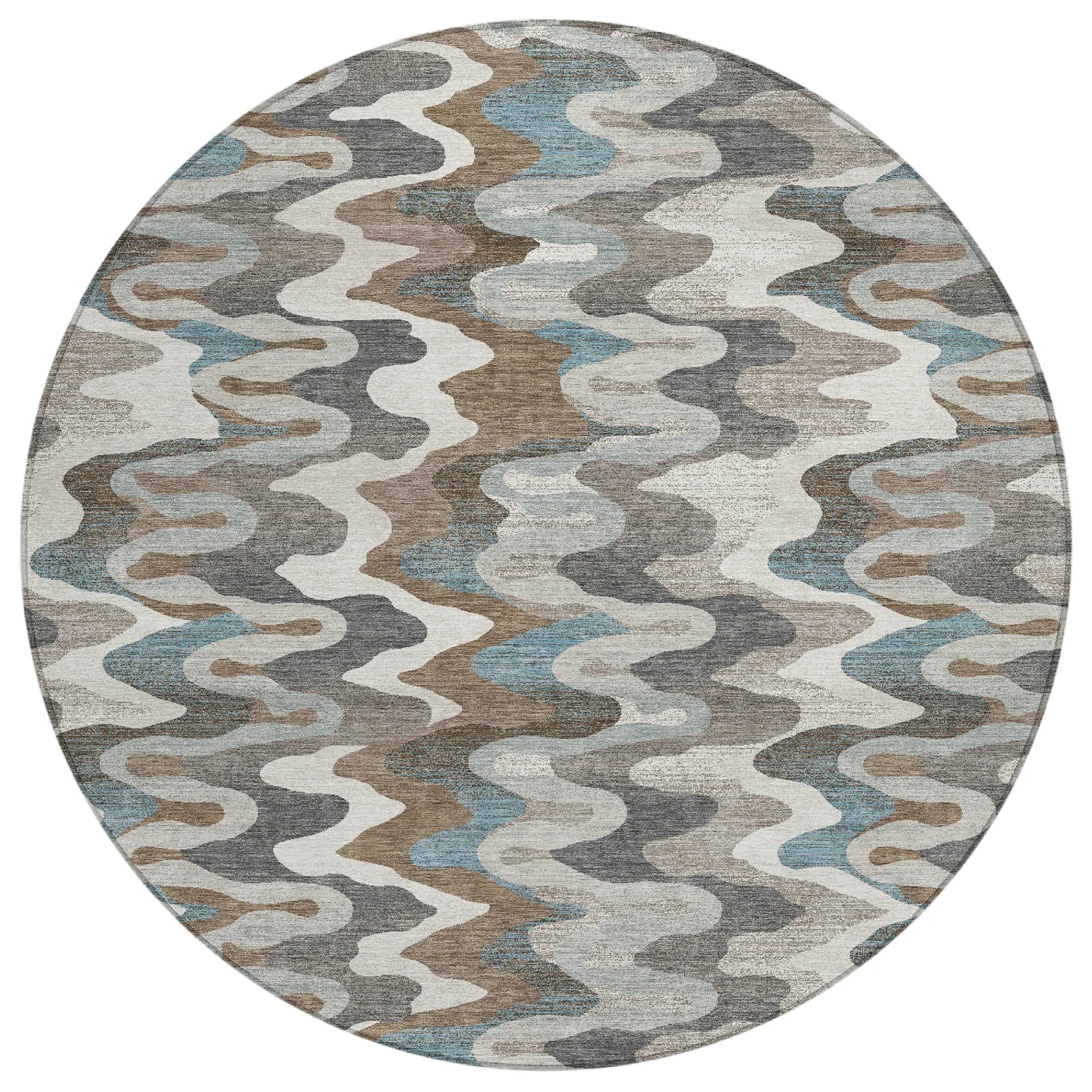 8' Ivory And Beige Round Abstract Washable Indoor Outdoor Area Rug Homeroots Outdoor
