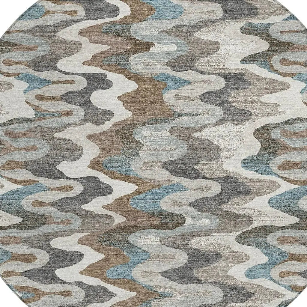 8' Ivory And Beige Round Abstract Washable Indoor Outdoor Area Rug Homeroots Outdoor