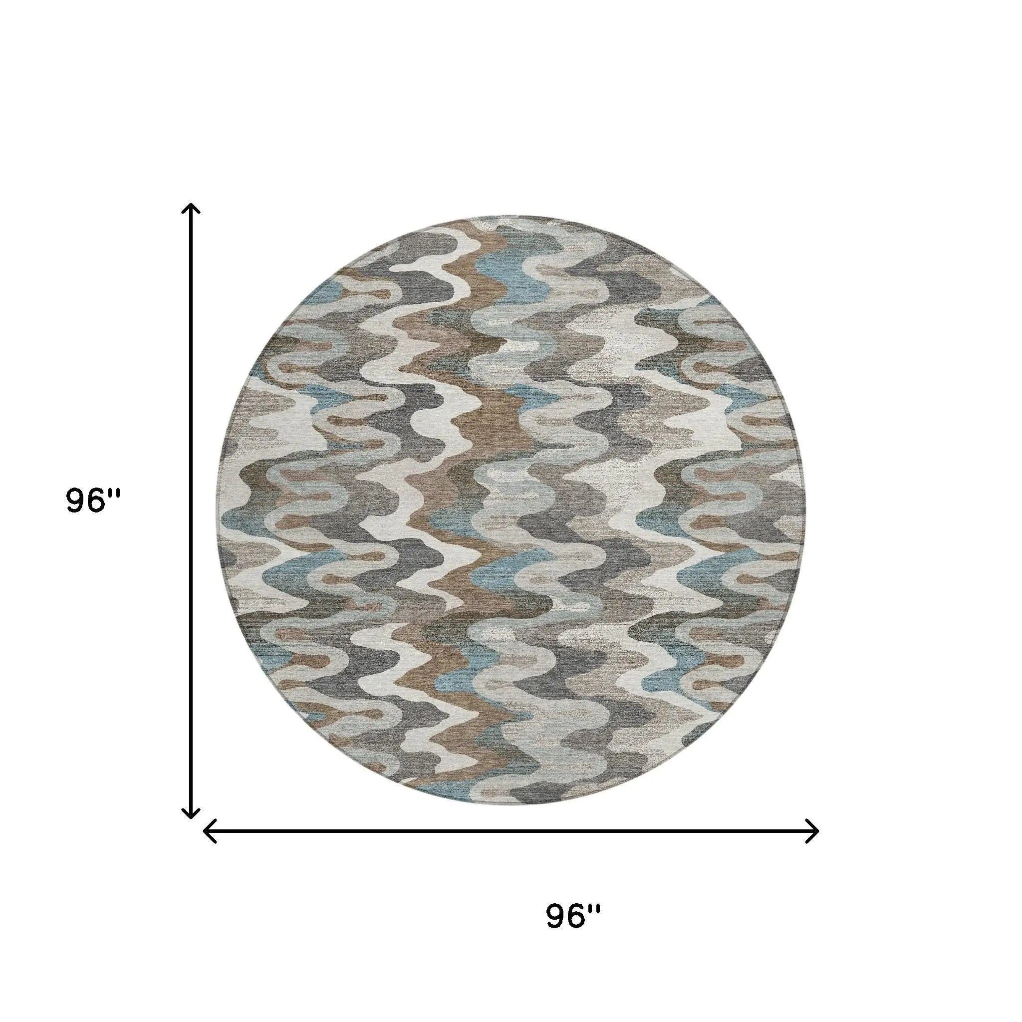 8' Ivory And Beige Round Abstract Washable Indoor Outdoor Area Rug Homeroots Outdoor
