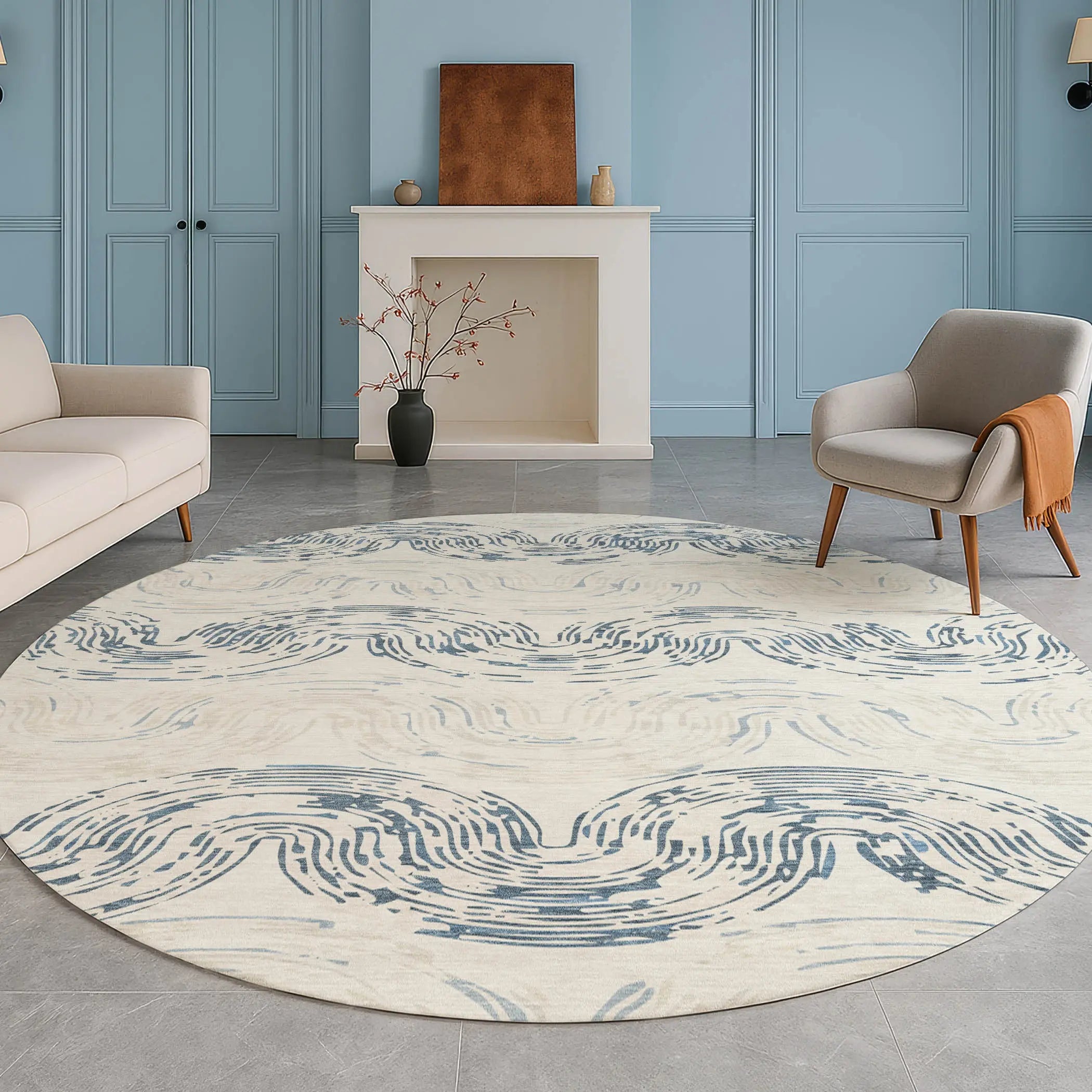 8' Ivory And Beige Round Abstract Washable Indoor Outdoor Area Rug Homeroots Outdoor
