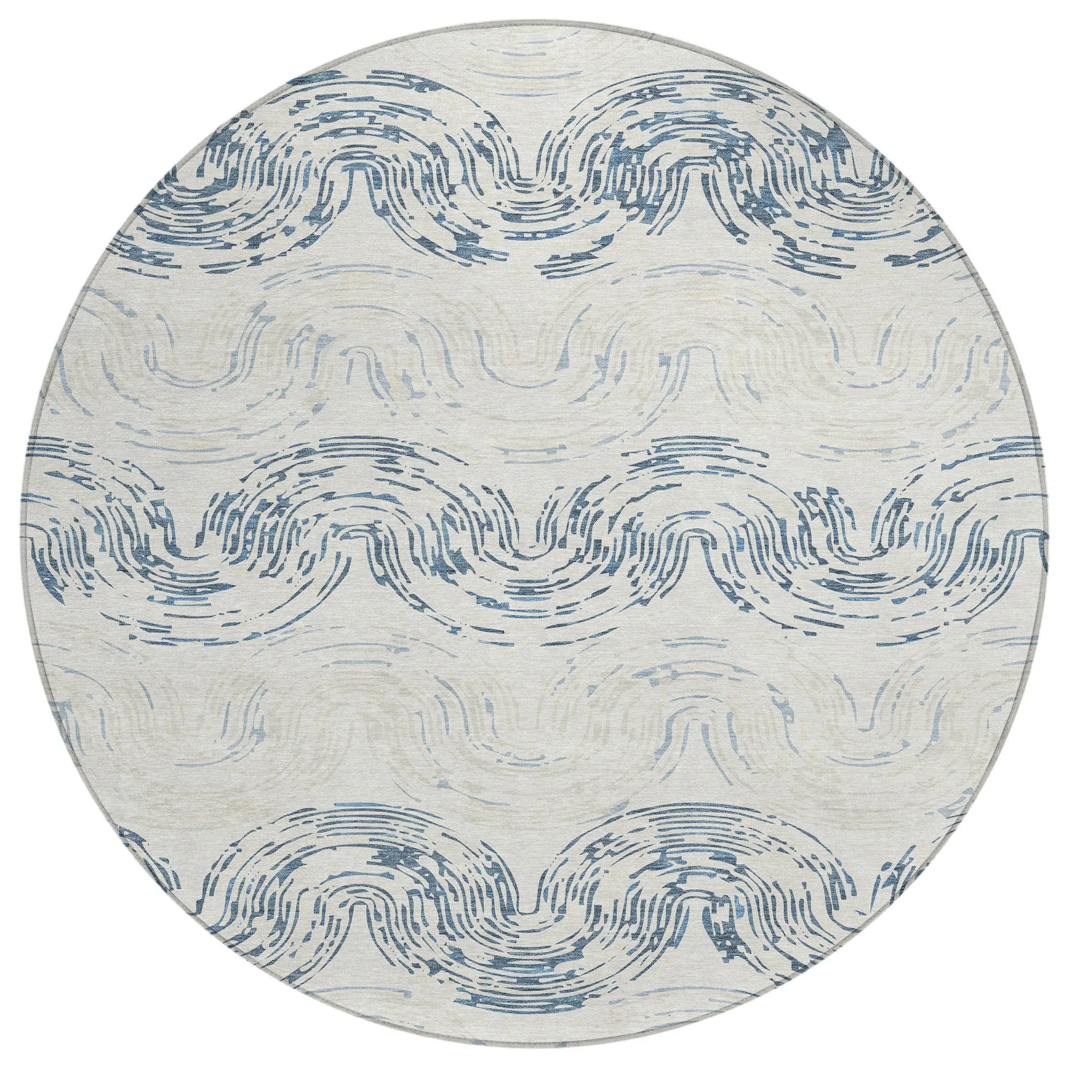 8' Ivory And Beige Round Abstract Washable Indoor Outdoor Area Rug Homeroots Outdoor