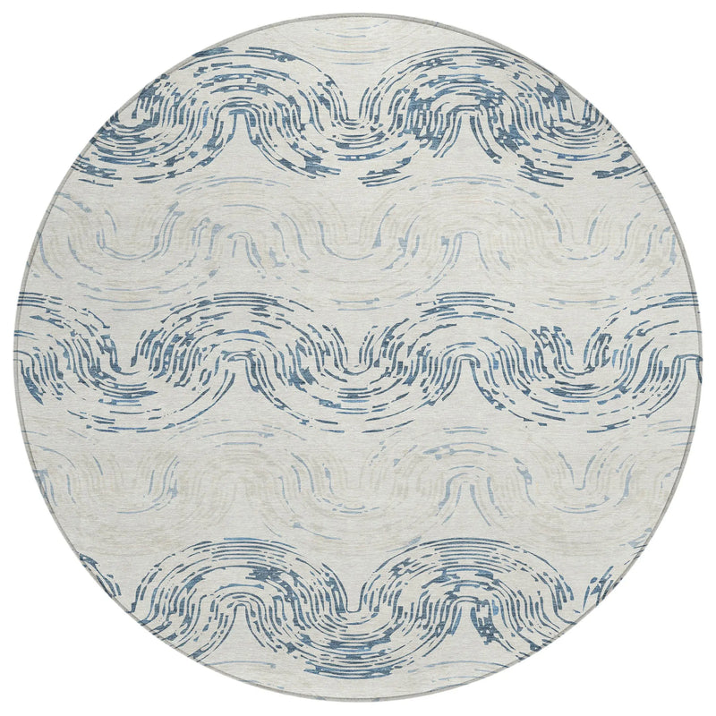 8' Ivory And Beige Round Abstract Washable Indoor Outdoor Area Rug Homeroots Outdoor