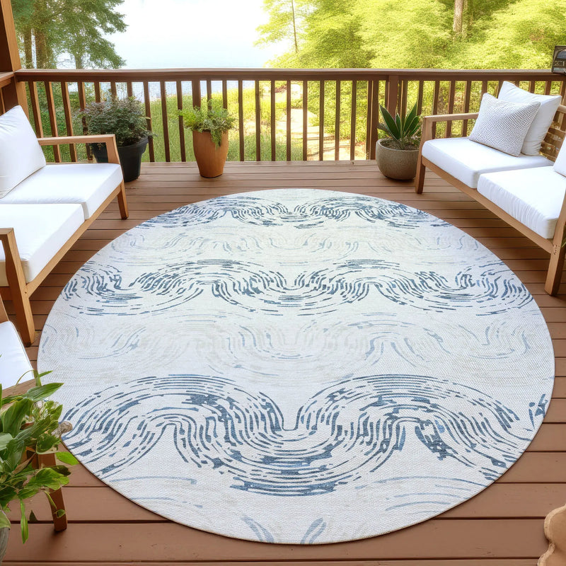 8' Ivory And Beige Round Abstract Washable Indoor Outdoor Area Rug Homeroots Outdoor