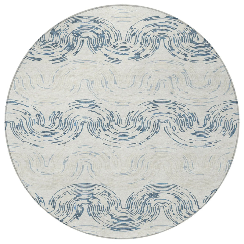 8' Ivory And Beige Round Abstract Washable Indoor Outdoor Area Rug Homeroots Outdoor