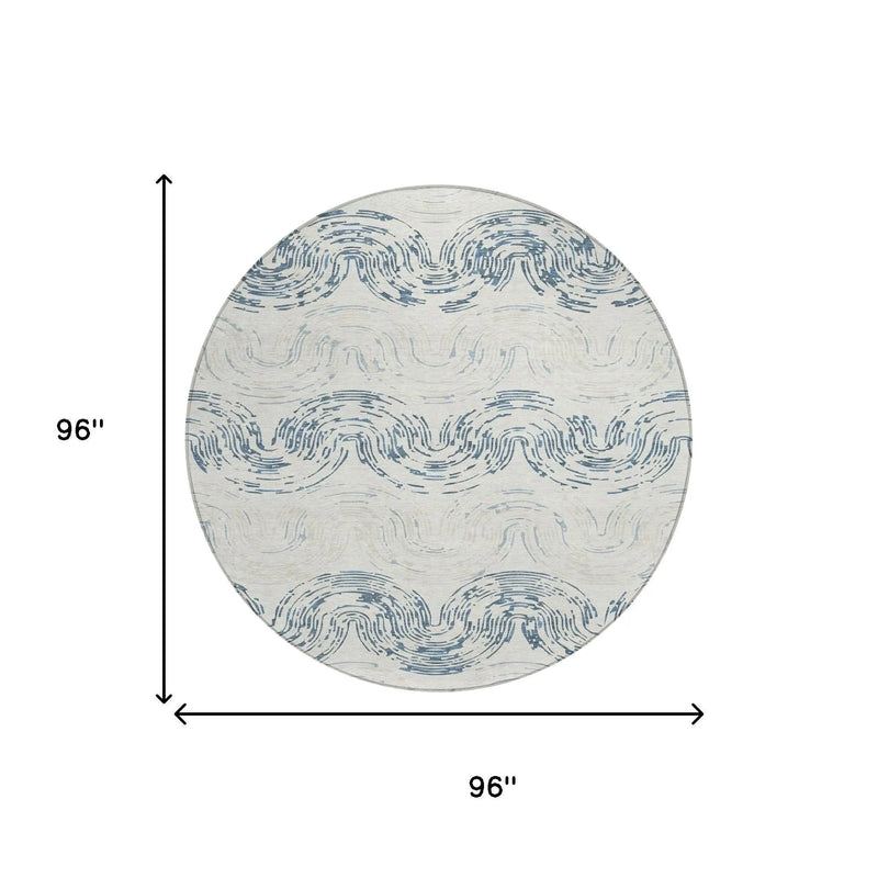 8' Ivory And Beige Round Abstract Washable Indoor Outdoor Area Rug Homeroots Outdoor