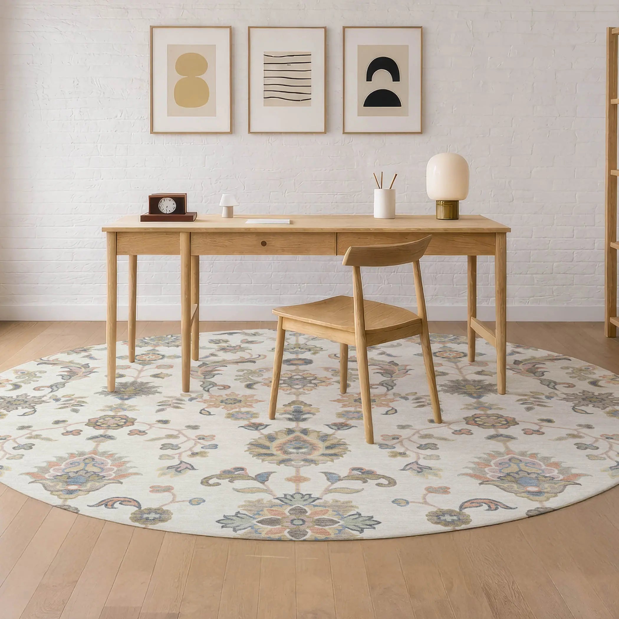8' Ivory And Beige Round Abstract Washable Indoor Outdoor Area Rug Homeroots Outdoor