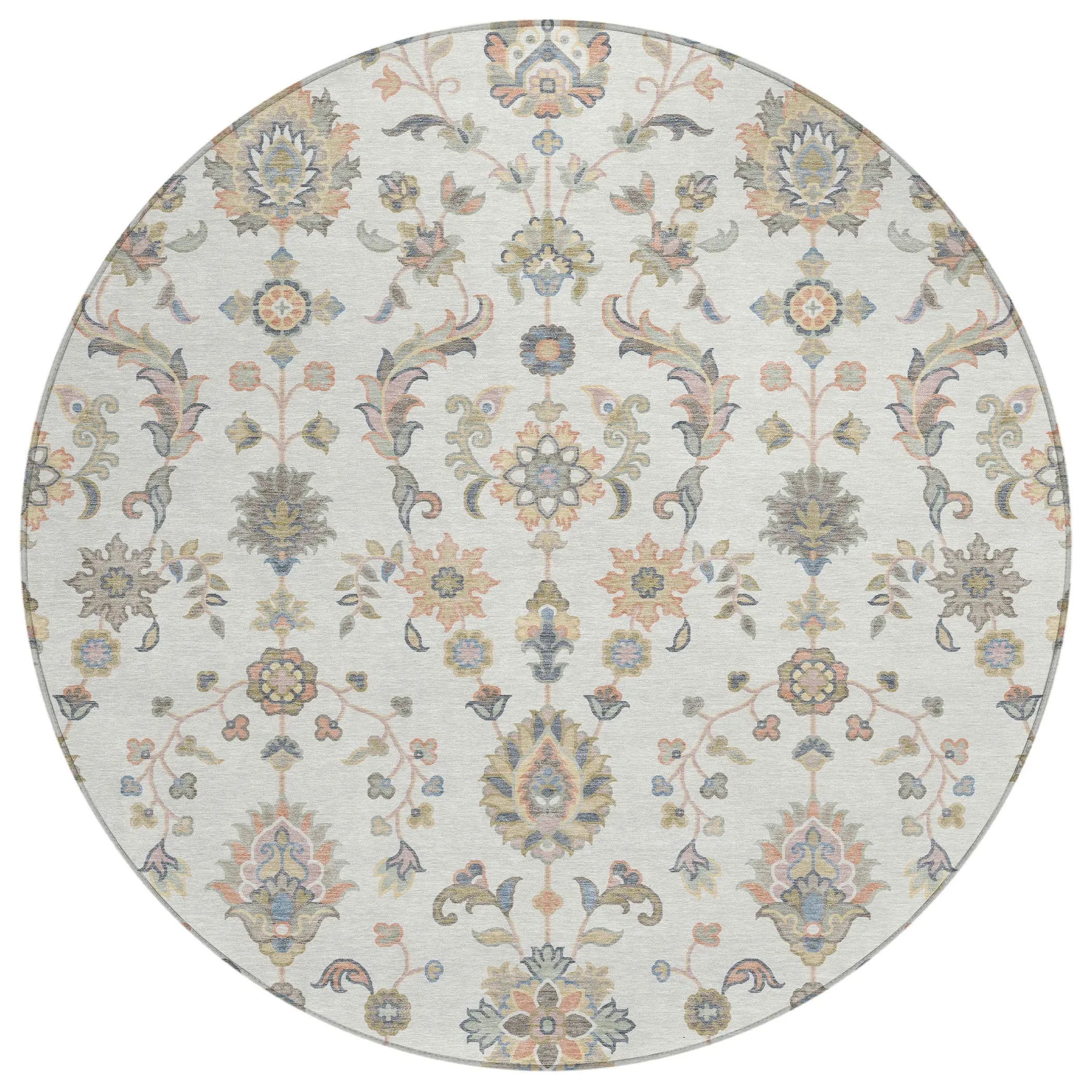 8' Ivory And Beige Round Abstract Washable Indoor Outdoor Area Rug Homeroots Outdoor
