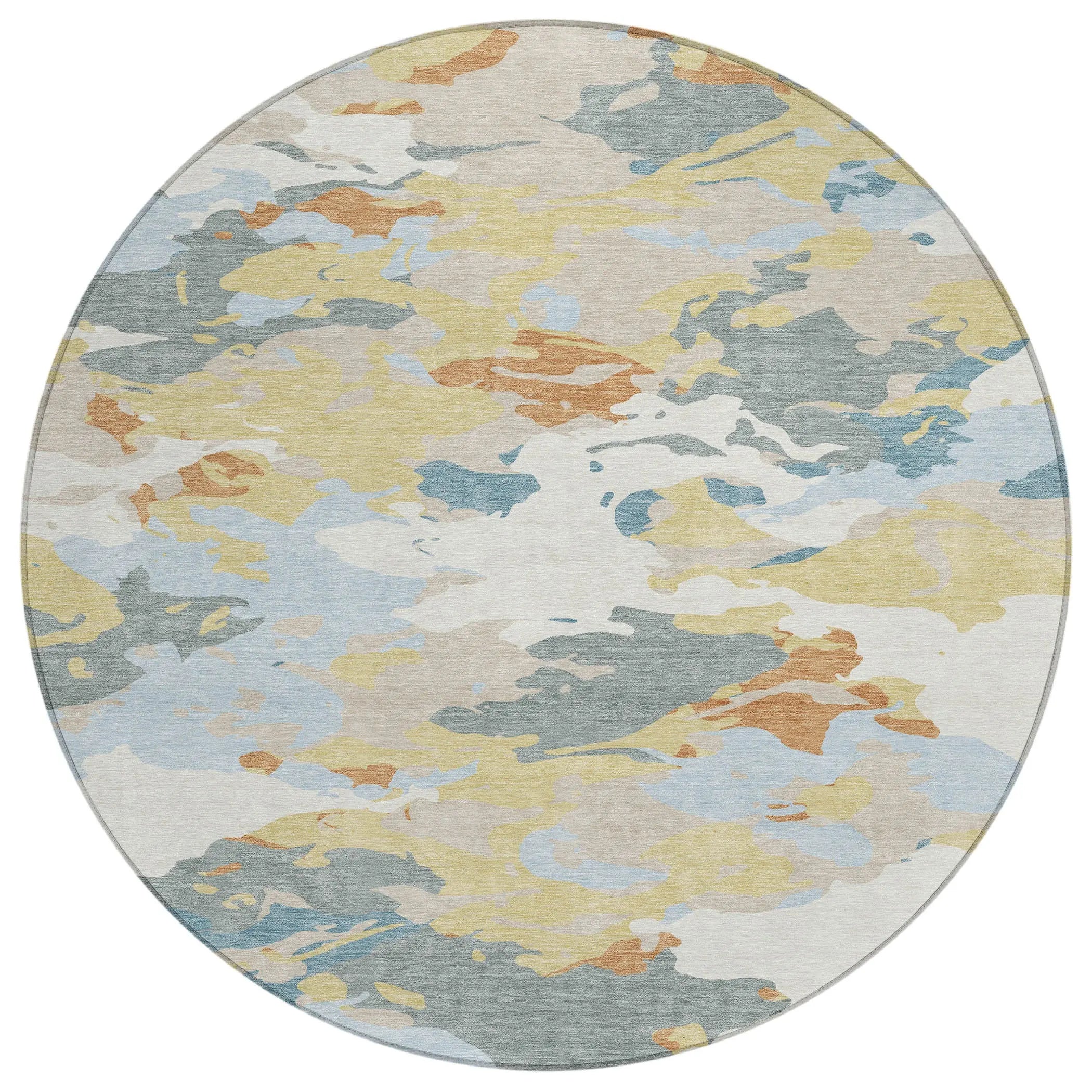 8' Ivory And Beige Round Abstract Washable Indoor Outdoor Area Rug Homeroots Outdoor