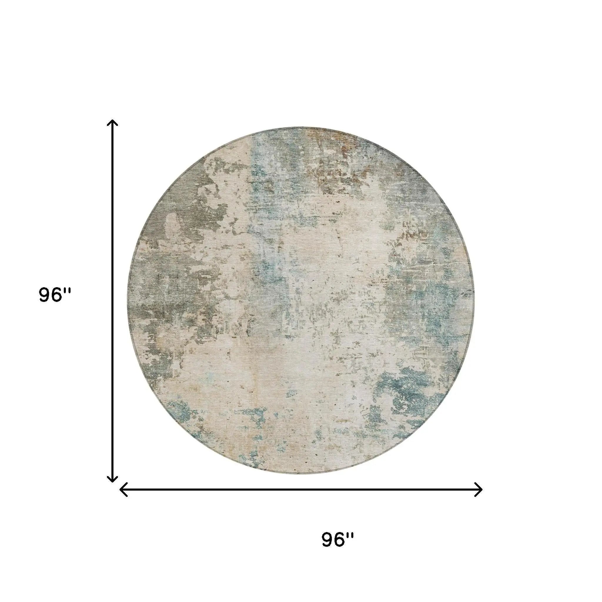 8' Ivory And Beige Round Abstract Washable Indoor Outdoor Area Rug Homeroots Outdoor