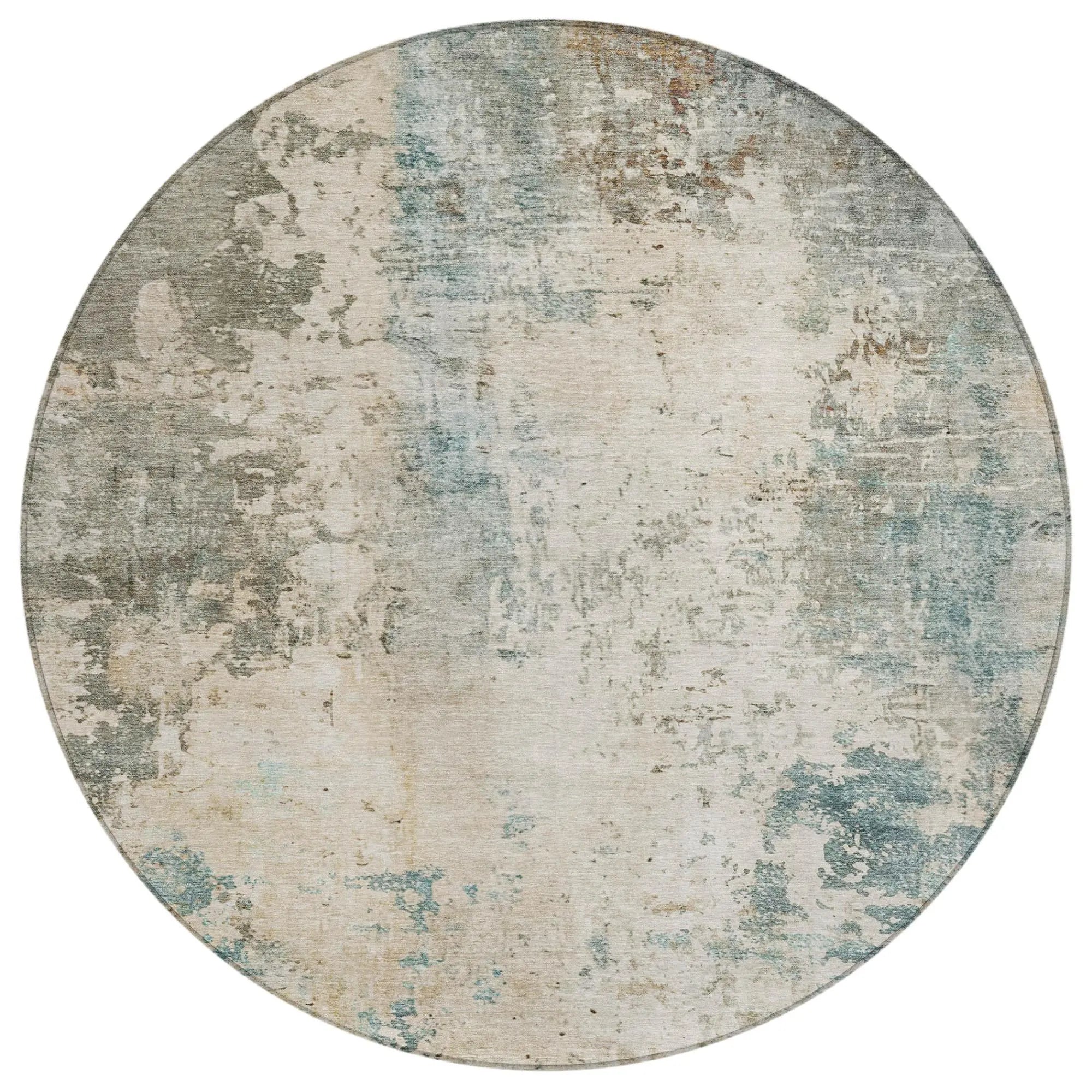 8' Ivory And Beige Round Abstract Washable Indoor Outdoor Area Rug Homeroots Outdoor