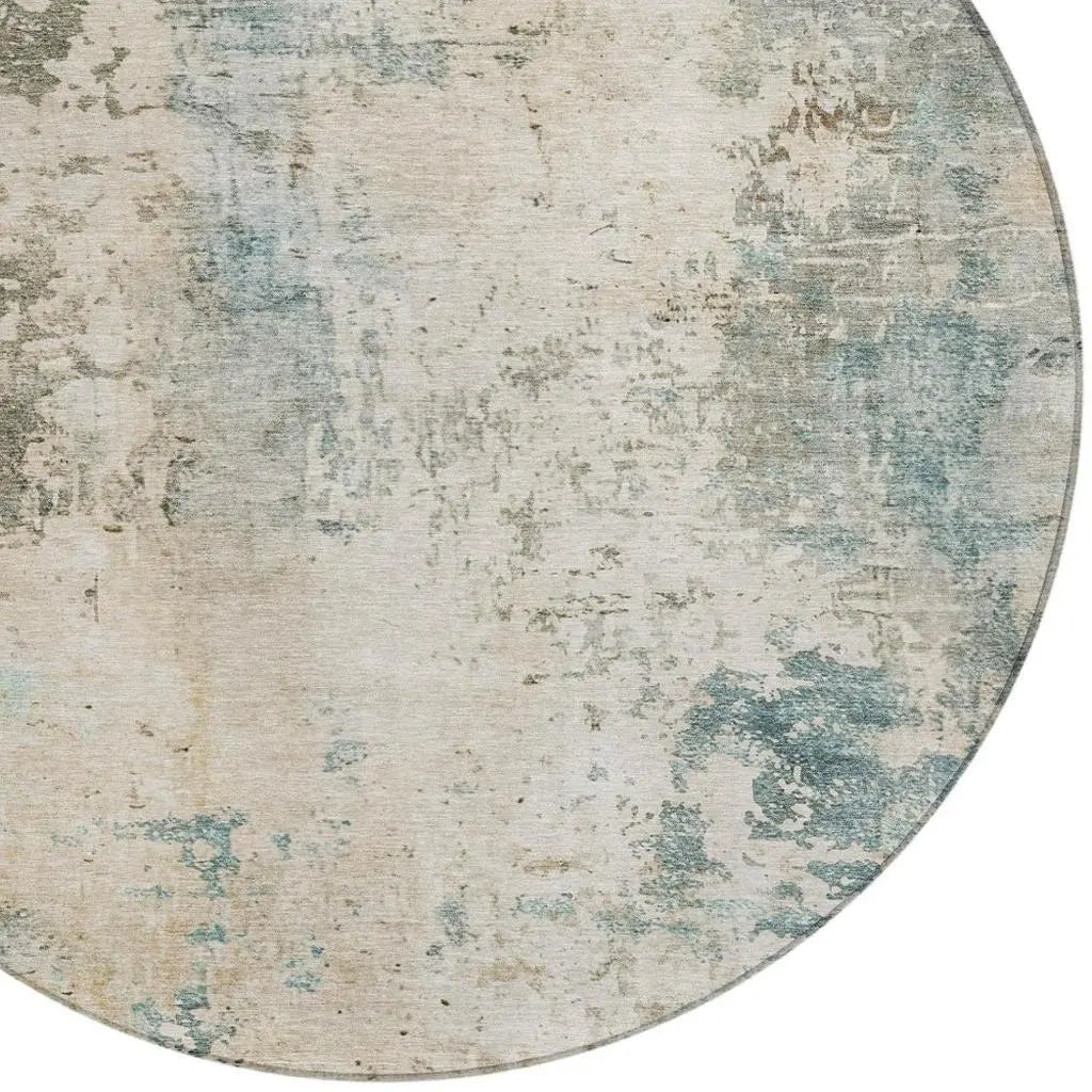 8' Ivory And Beige Round Abstract Washable Indoor Outdoor Area Rug Homeroots Outdoor