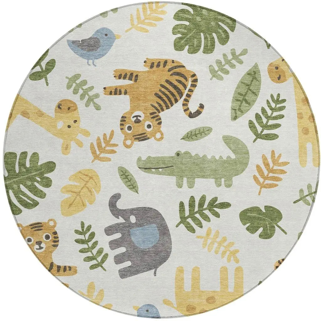 8' Ivory And Beige Round Abstract Washable Indoor Outdoor Area Rug Homeroots Outdoor