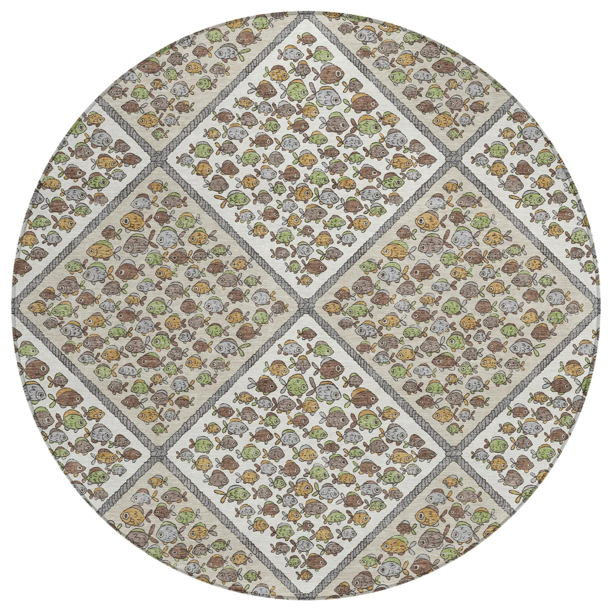 8' Ivory And Beige Round Abstract Washable Indoor Outdoor Area Rug Homeroots Outdoor