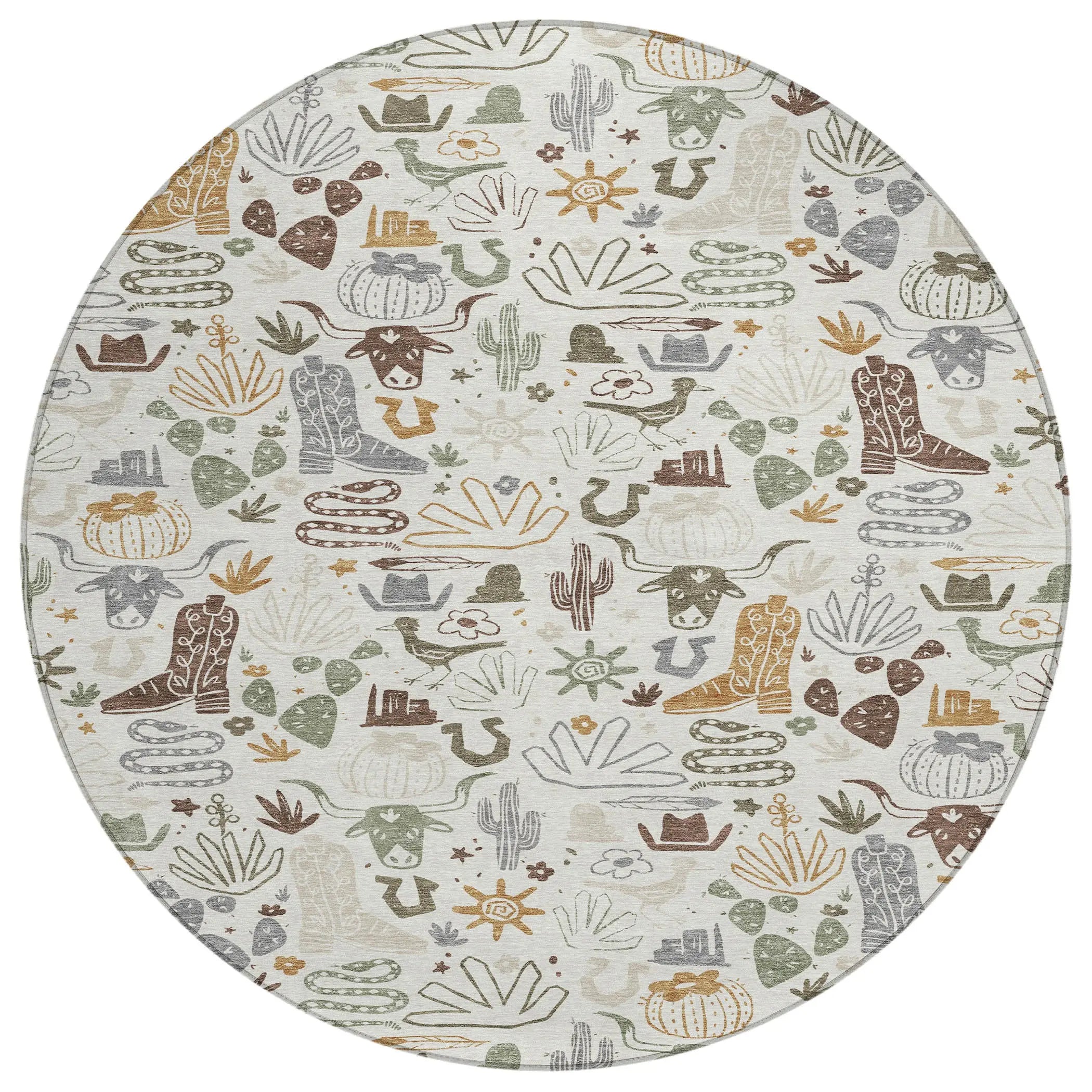 8' Ivory And Beige Round Cactus Washable Indoor Outdoor Area Rug Homeroots Outdoor