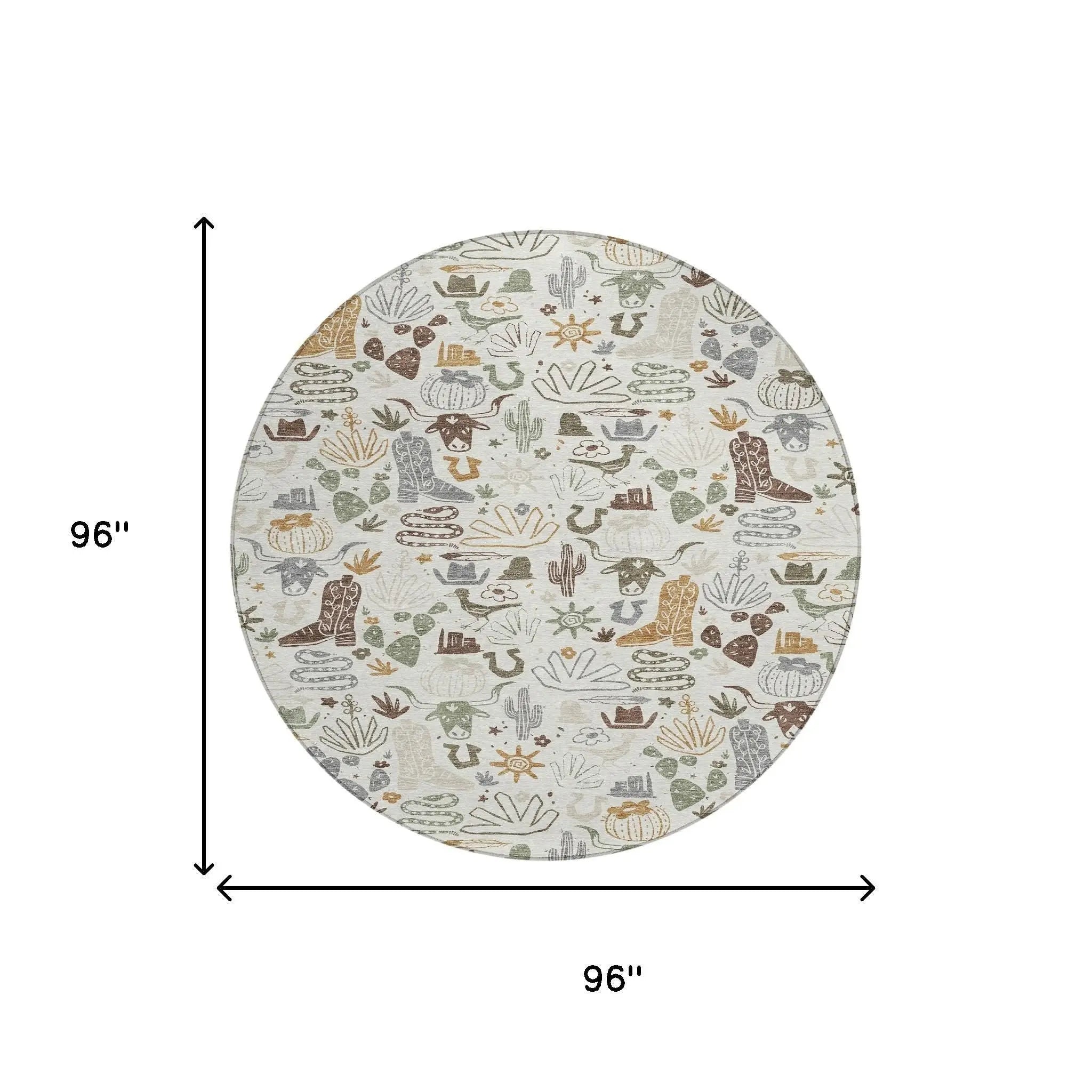 8' Ivory And Beige Round Cactus Washable Indoor Outdoor Area Rug Homeroots Outdoor