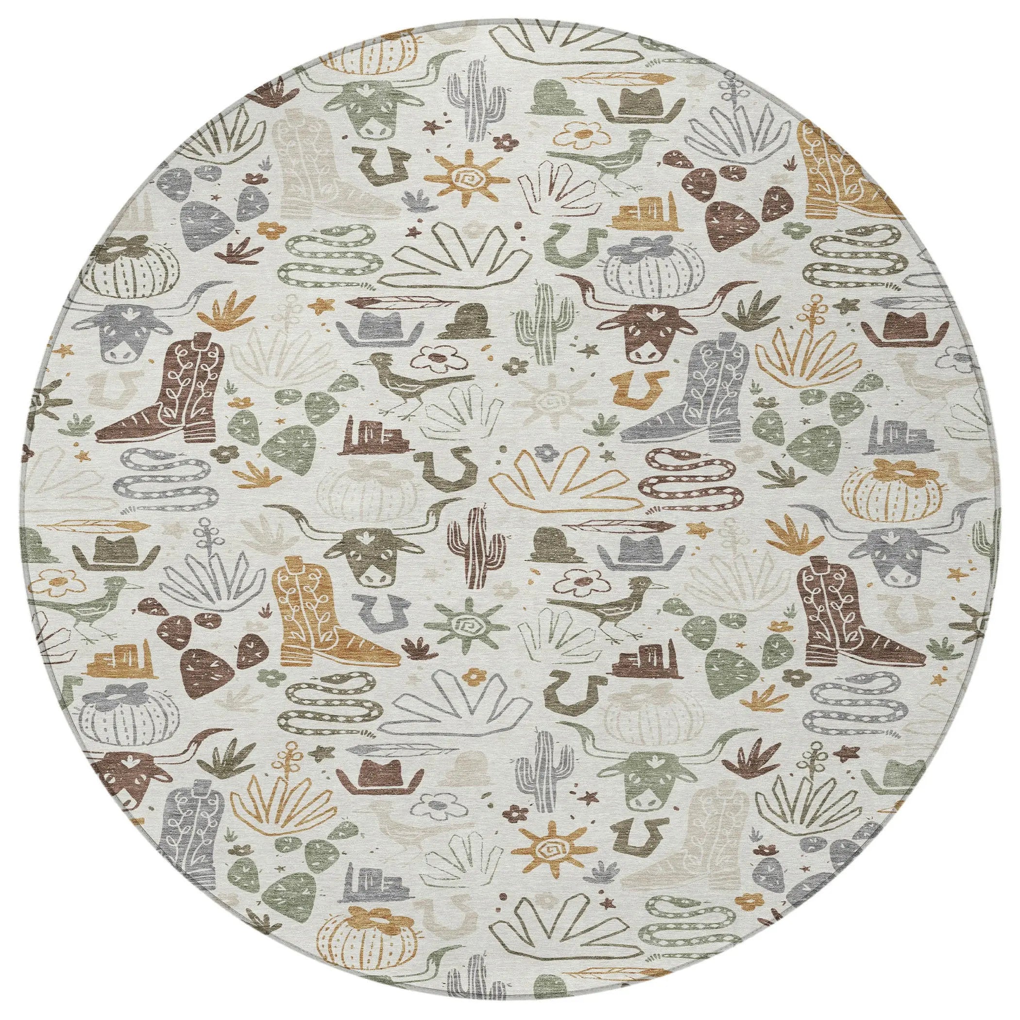 8' Ivory And Beige Round Cactus Washable Indoor Outdoor Area Rug Homeroots Outdoor