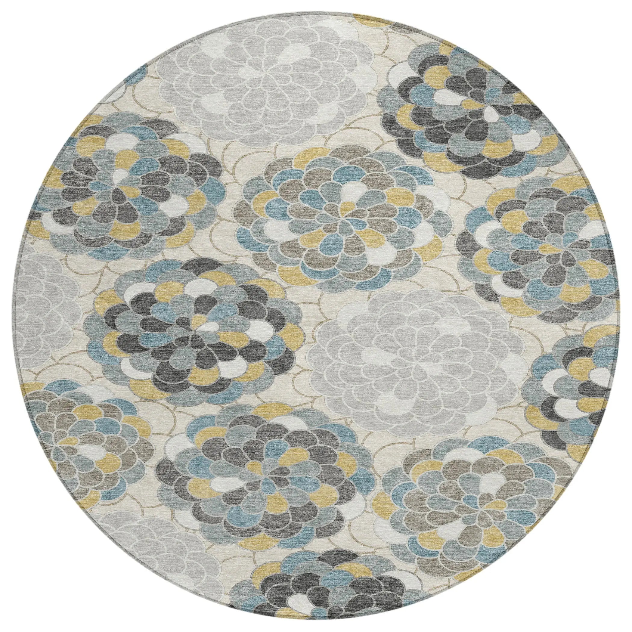 8' Ivory And Beige Round Floral Washable Indoor Outdoor Area Rug Homeroots Outdoor