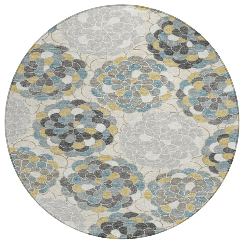 8' Ivory And Beige Round Floral Washable Indoor Outdoor Area Rug Homeroots Outdoor