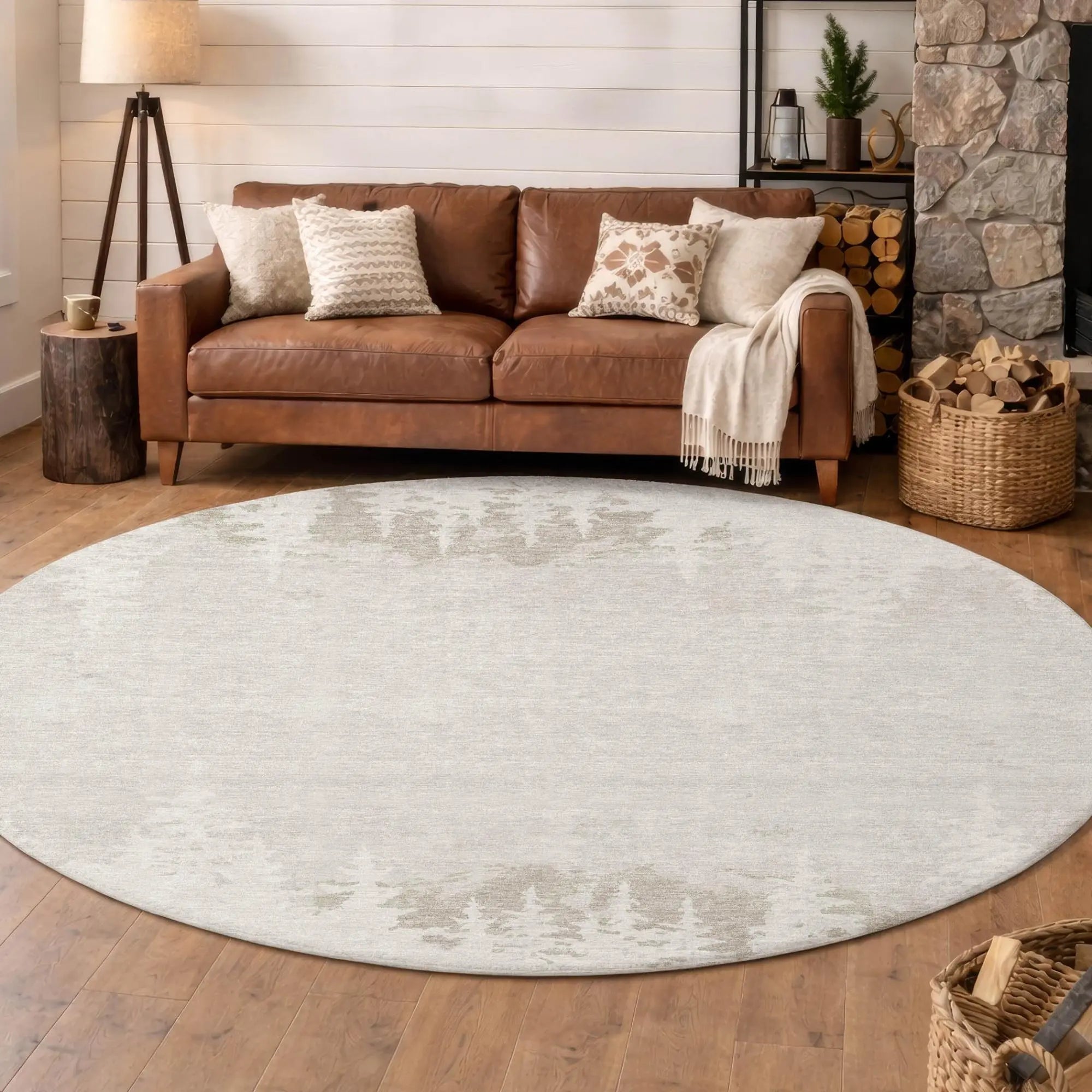 8' Ivory And Beige Round Floral Washable Indoor Outdoor Area Rug Homeroots Outdoor
