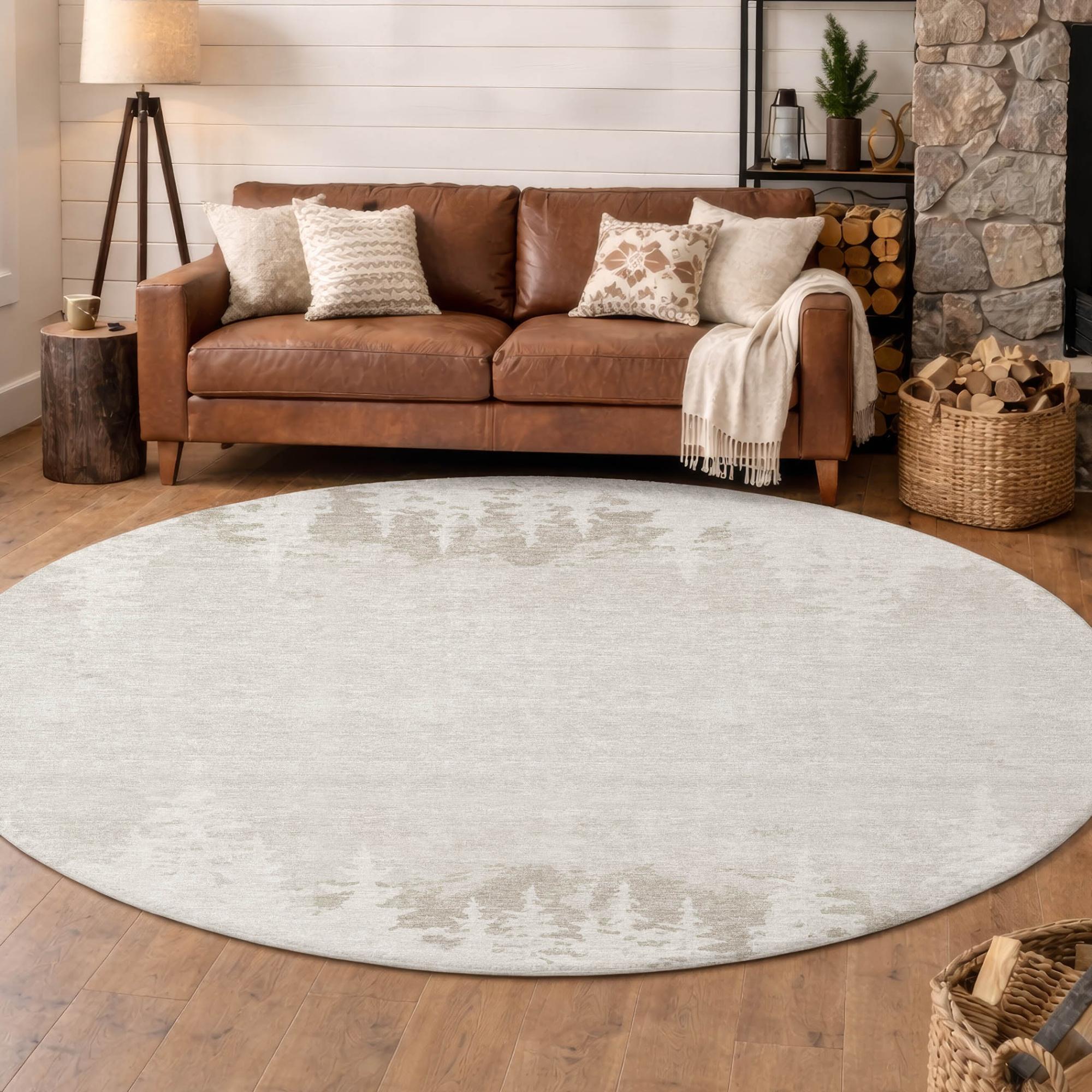 8' Ivory And Beige Round Floral Washable Indoor Outdoor Area Rug Homeroots Outdoor