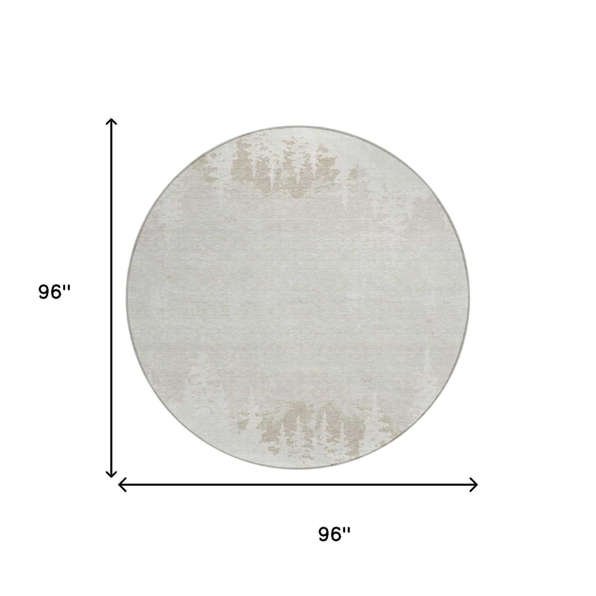8' Ivory And Beige Round Floral Washable Indoor Outdoor Area Rug Homeroots Outdoor
