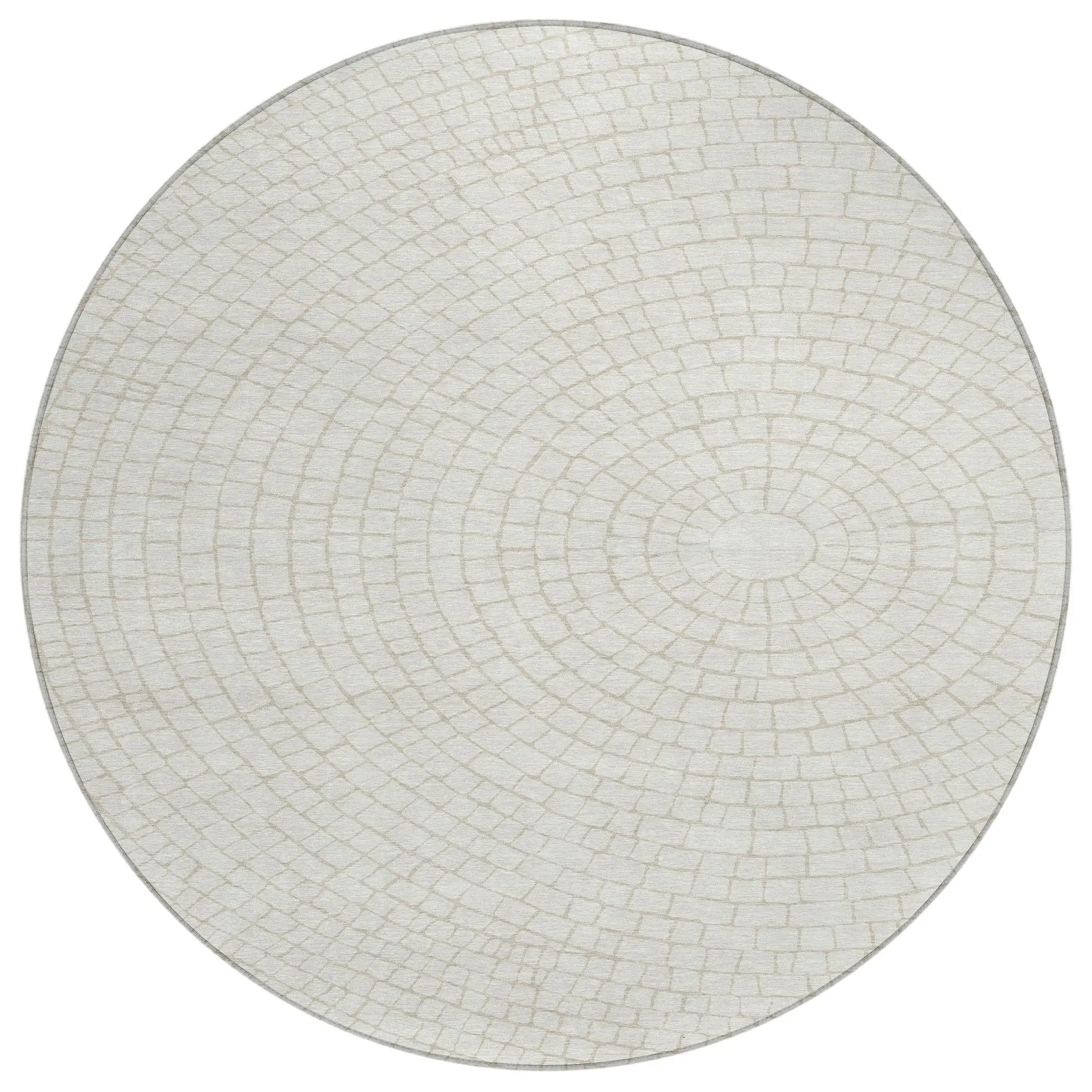 8' Ivory And Beige Round Geometric Washable Indoor Outdoor Area Rug Homeroots Outdoor