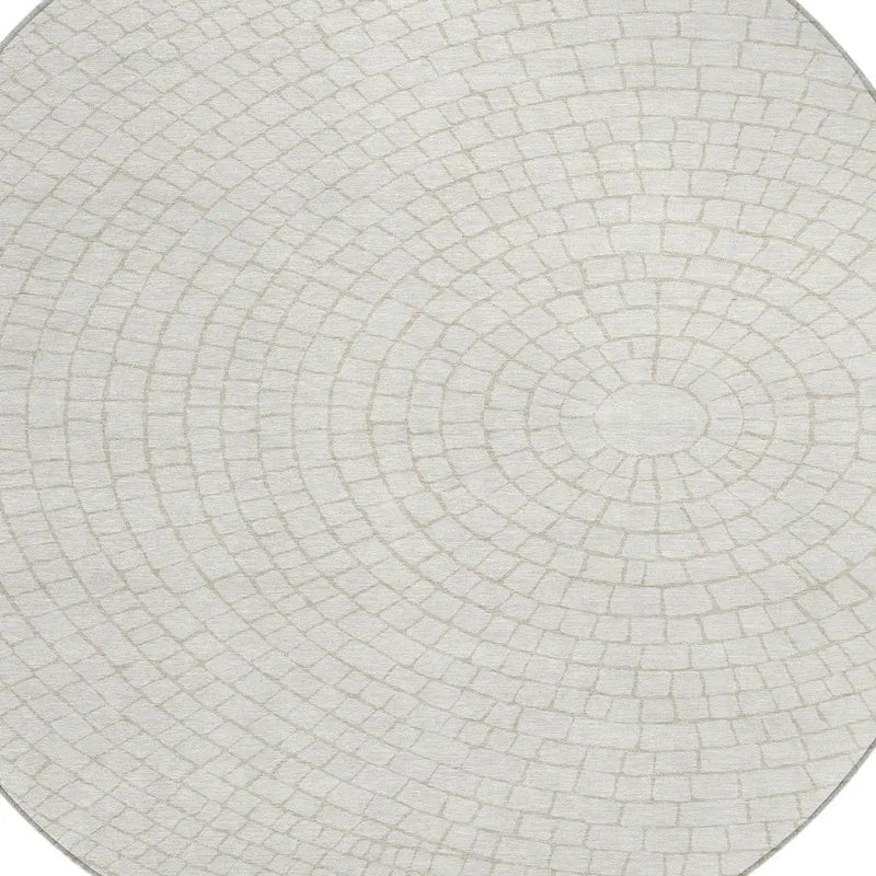 8' Ivory And Beige Round Geometric Washable Indoor Outdoor Area Rug Homeroots Outdoor
