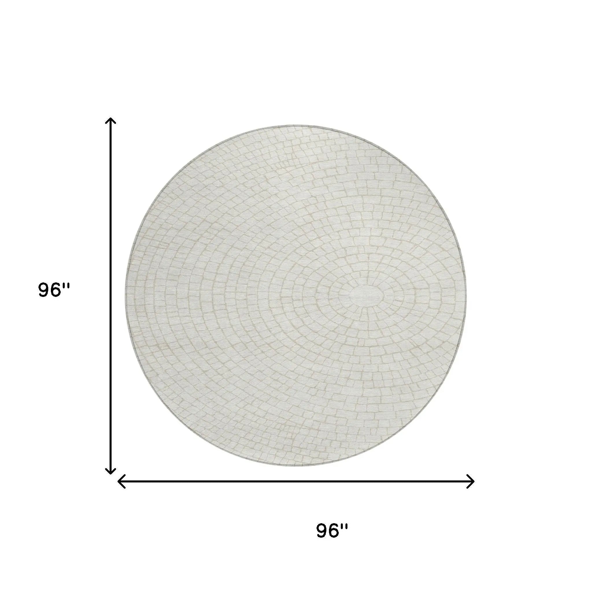 8' Ivory And Beige Round Geometric Washable Indoor Outdoor Area Rug Homeroots Outdoor