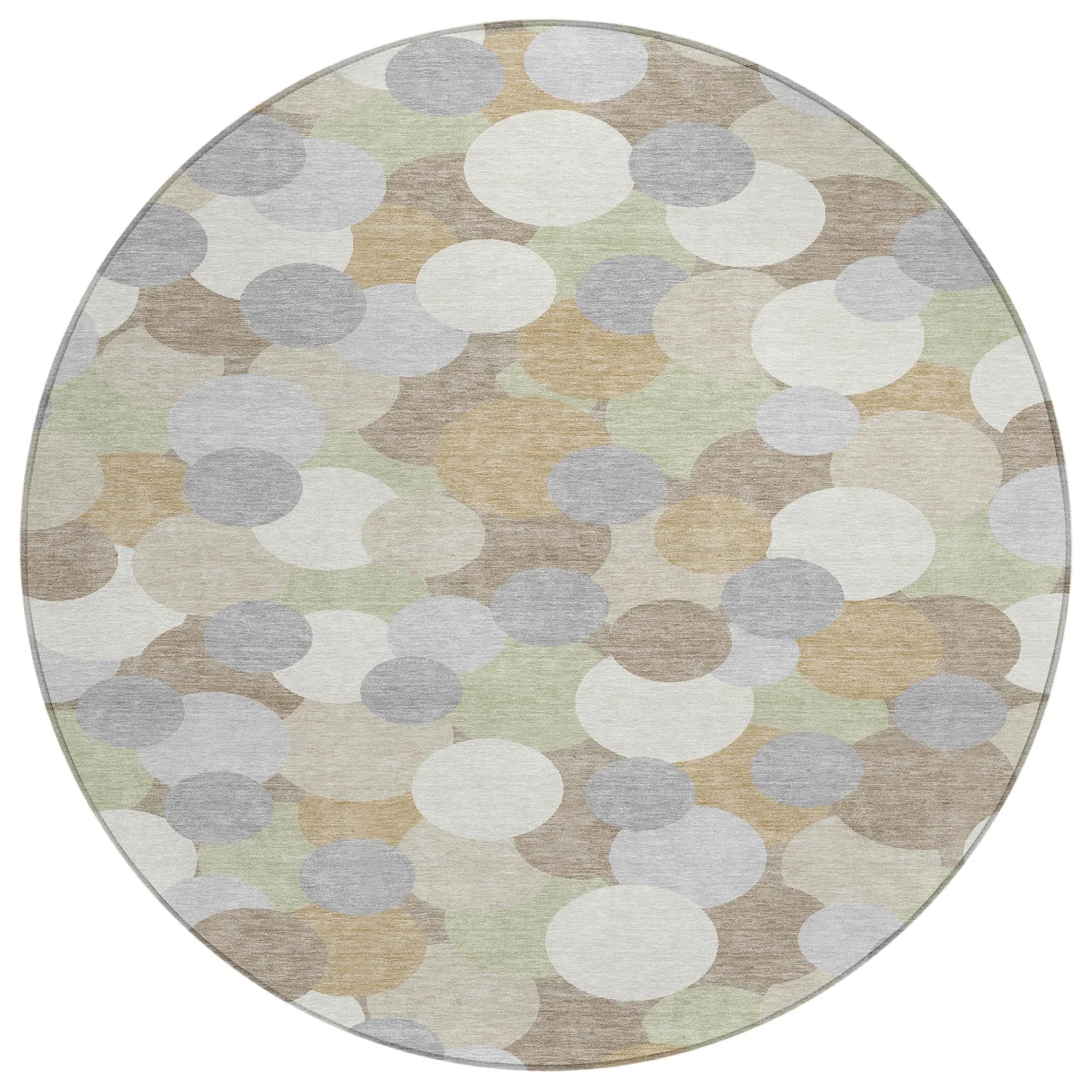 8' Ivory And Beige Round Geometric Washable Indoor Outdoor Area Rug Homeroots Outdoor