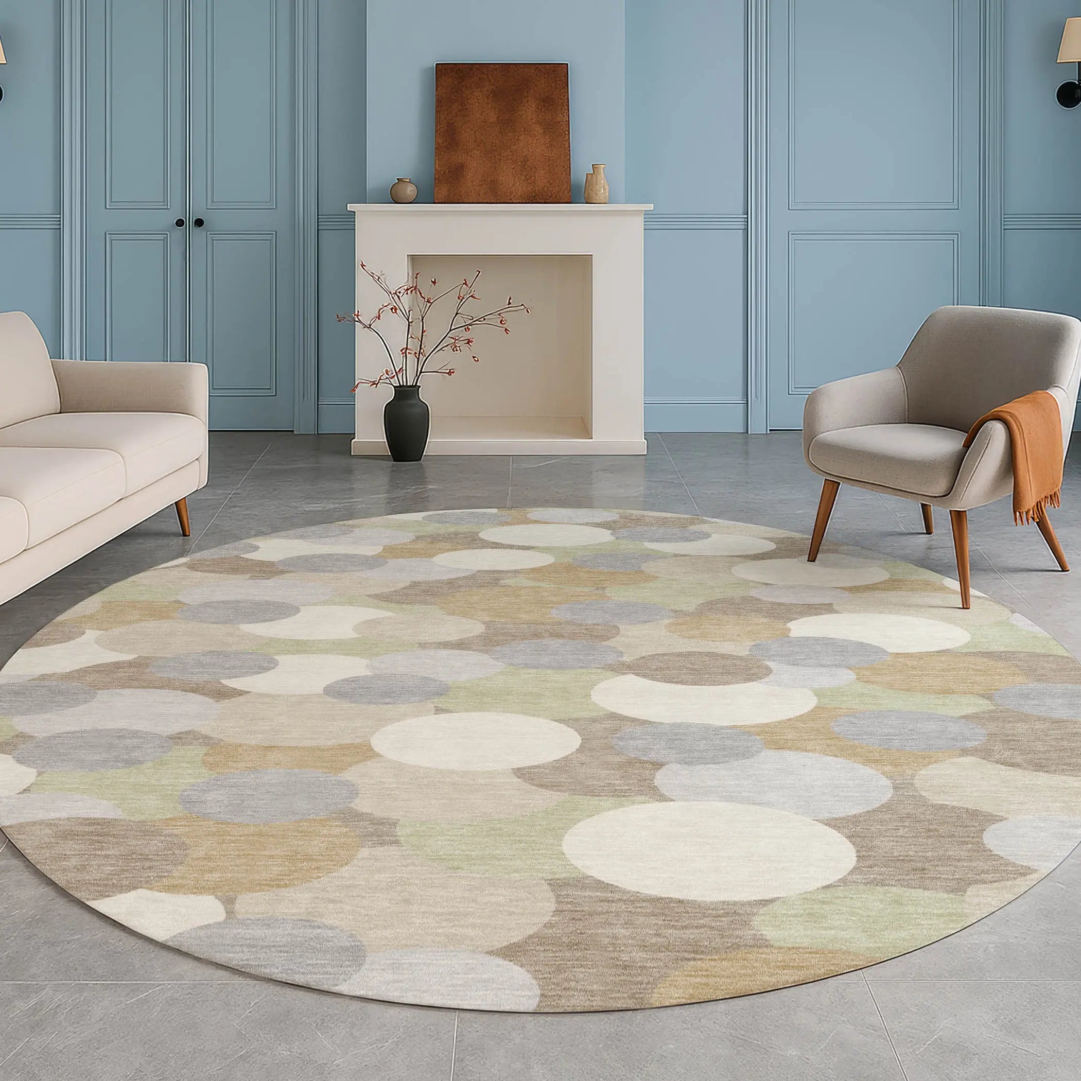 8' Ivory And Beige Round Geometric Washable Indoor Outdoor Area Rug Homeroots Outdoor
