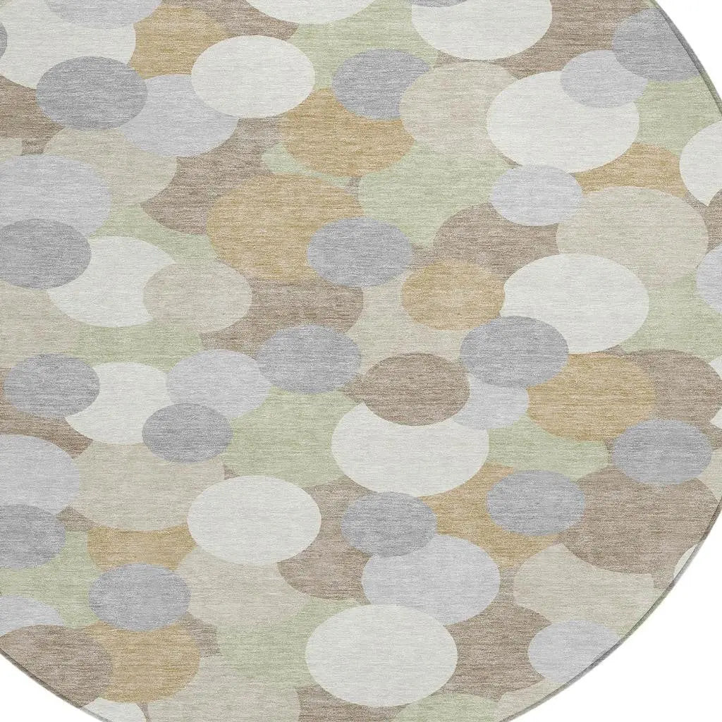 8' Ivory And Beige Round Geometric Washable Indoor Outdoor Area Rug Homeroots Outdoor