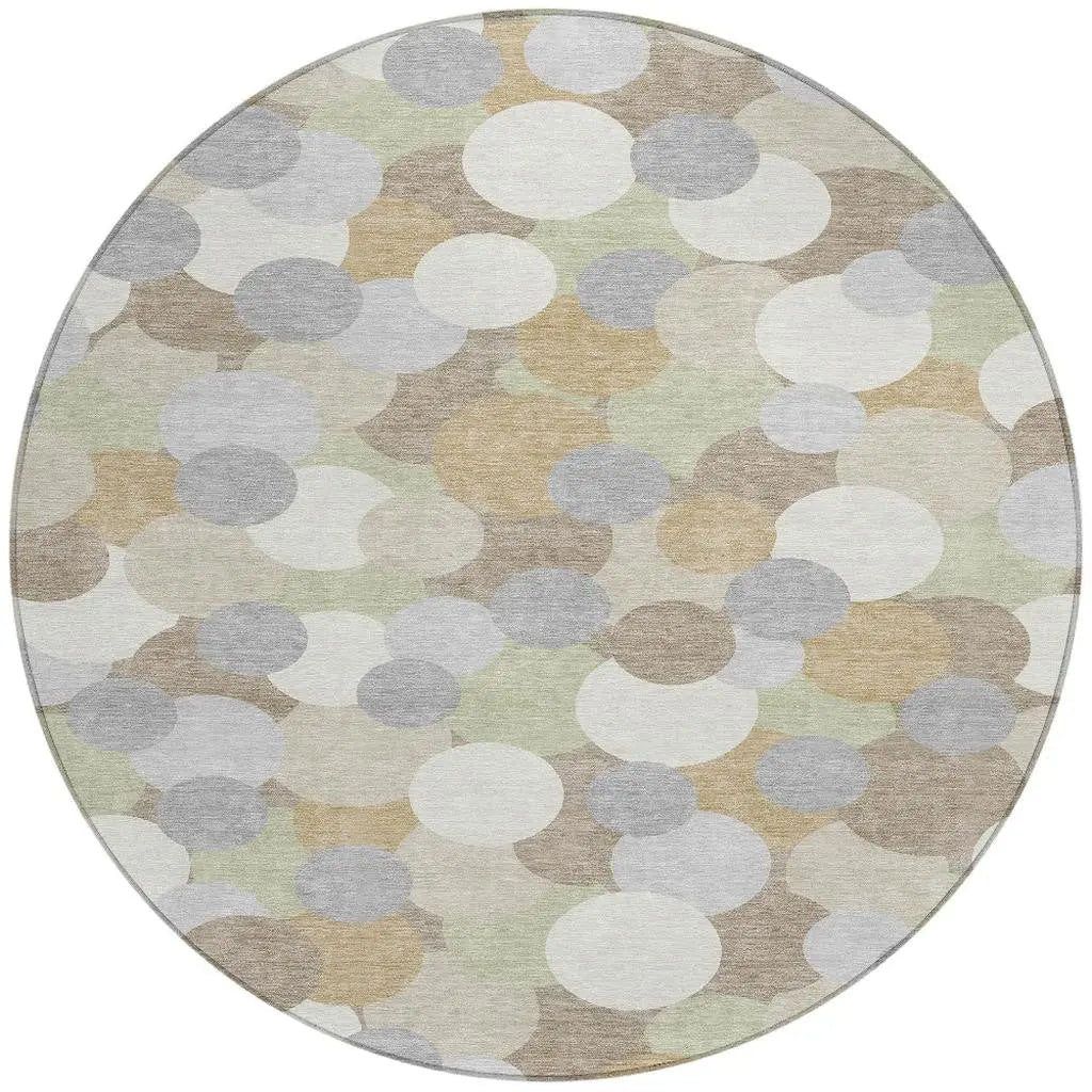 8' Ivory And Beige Round Geometric Washable Indoor Outdoor Area Rug Homeroots Outdoor