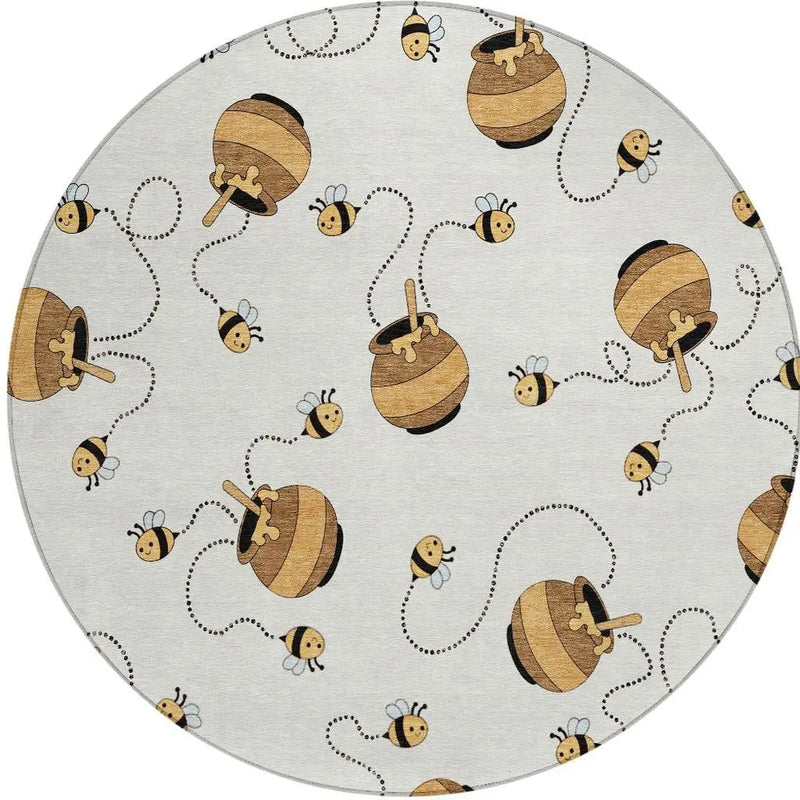 8' Ivory And Beige Round Geometric Washable Indoor Outdoor Area Rug Homeroots Outdoor