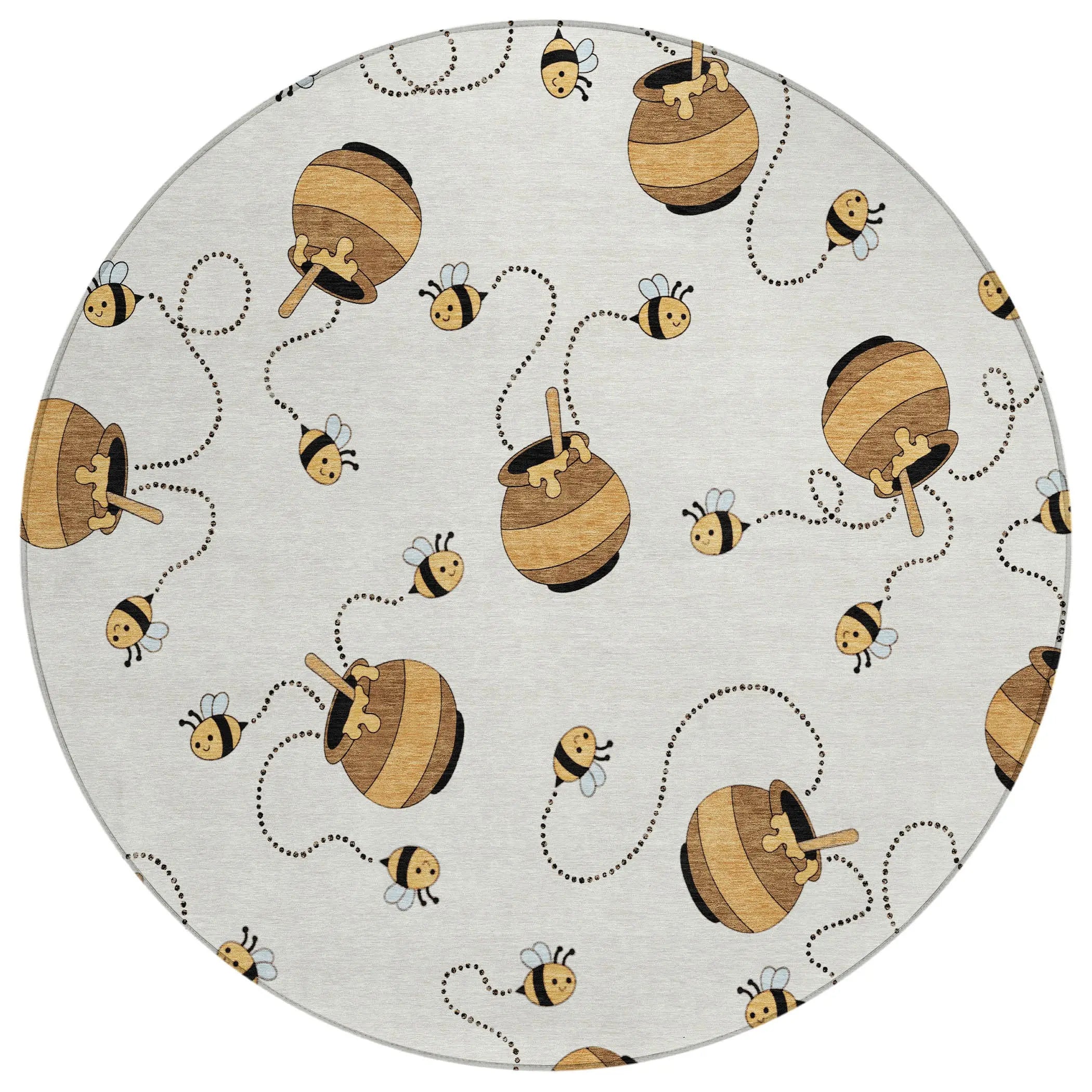 8' Ivory And Beige Round Geometric Washable Indoor Outdoor Area Rug Homeroots Outdoor