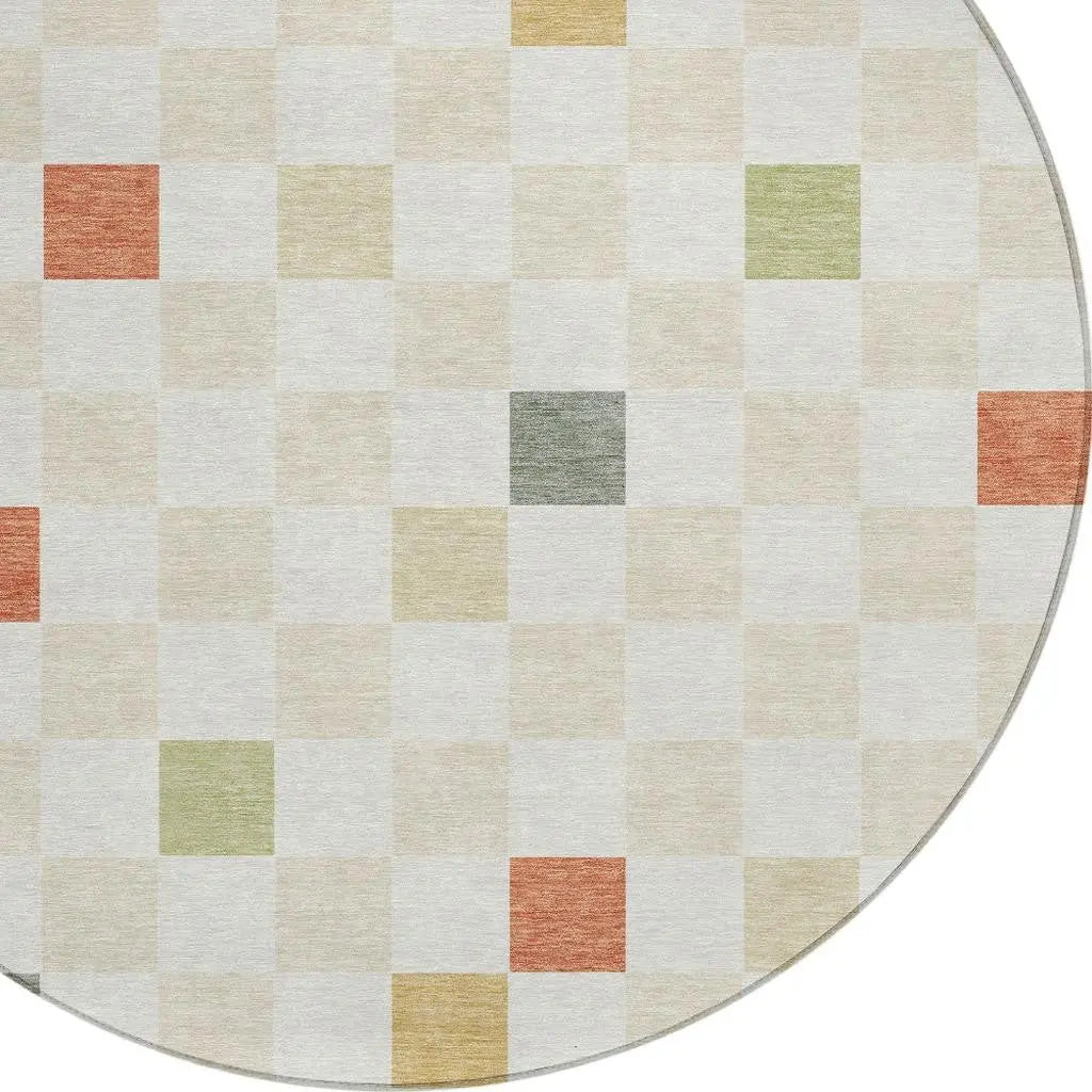 8' Ivory And Beige Round Geometric Washable Indoor Outdoor Area Rug Homeroots Outdoor