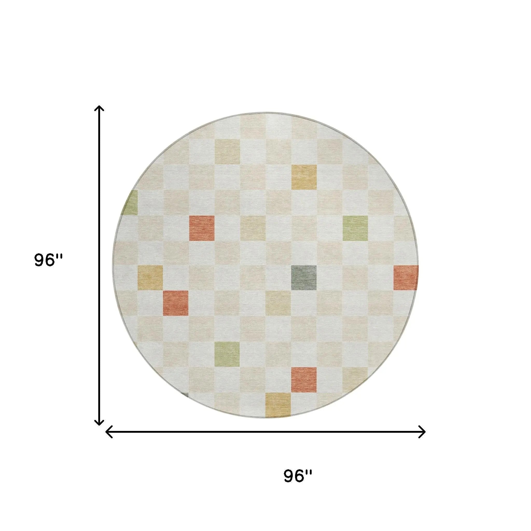 8' Ivory And Beige Round Geometric Washable Indoor Outdoor Area Rug Homeroots Outdoor