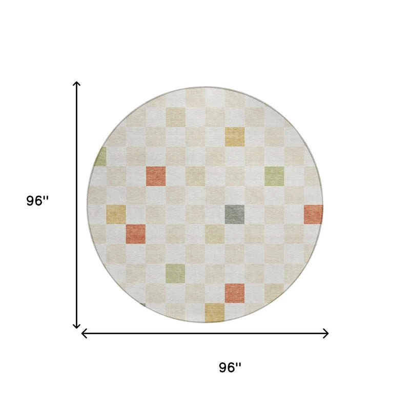 8' Ivory And Beige Round Geometric Washable Indoor Outdoor Area Rug Homeroots Outdoor