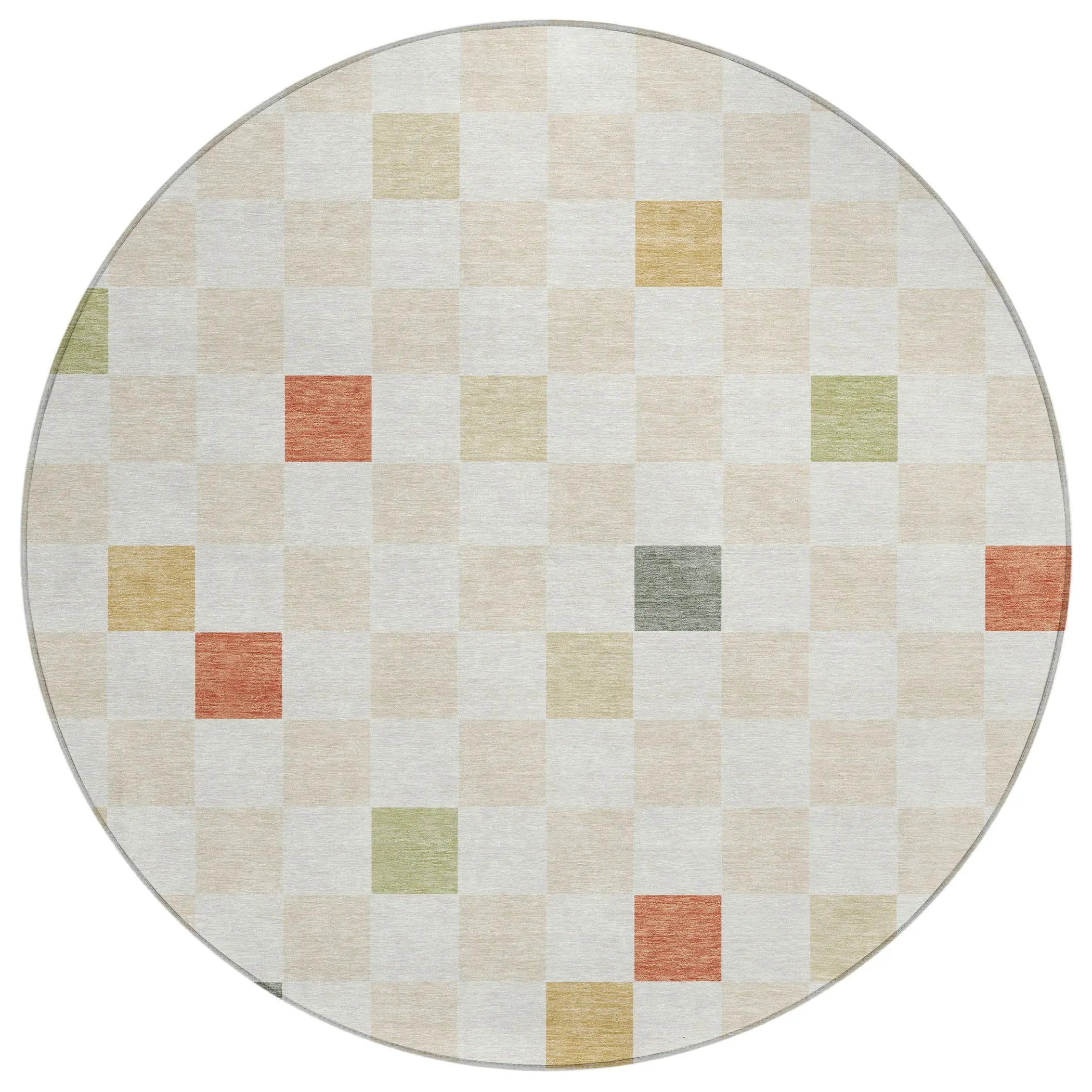8' Ivory And Beige Round Geometric Washable Indoor Outdoor Area Rug Homeroots Outdoor