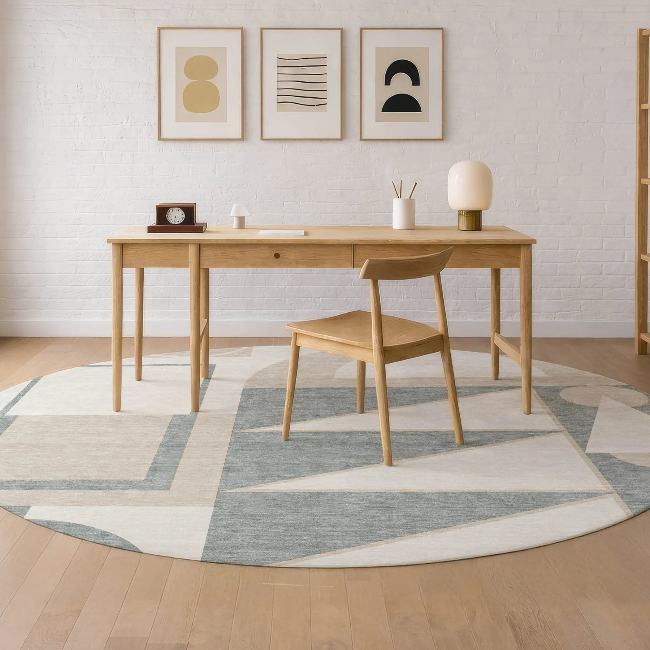 8' Ivory And Beige Round Geometric Washable Indoor Outdoor Area Rug Homeroots Outdoor