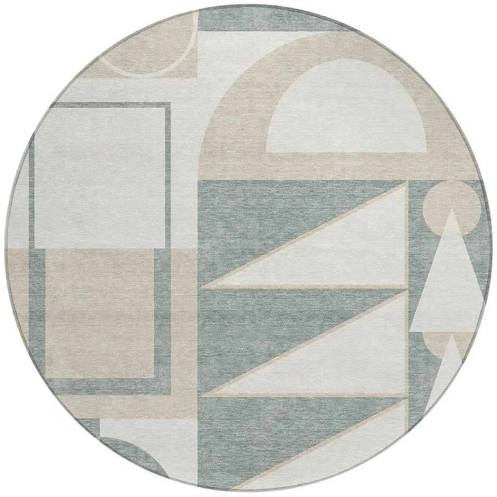 8' Ivory And Beige Round Geometric Washable Indoor Outdoor Area Rug Homeroots Outdoor