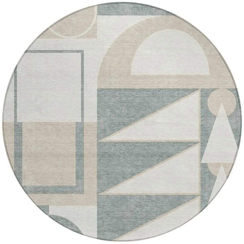8' Ivory And Beige Round Geometric Washable Indoor Outdoor Area Rug Homeroots Outdoor