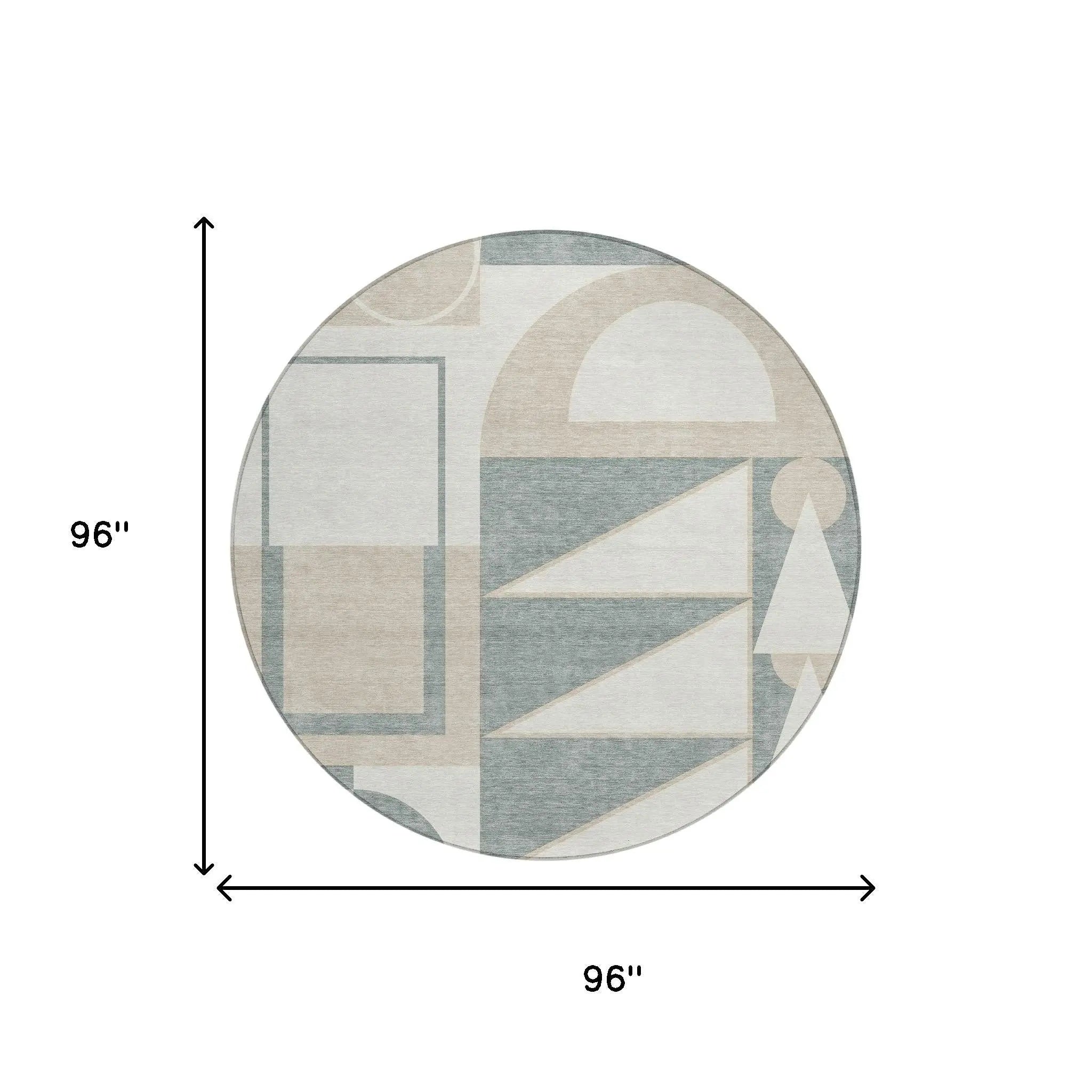 8' Ivory And Beige Round Geometric Washable Indoor Outdoor Area Rug Homeroots Outdoor