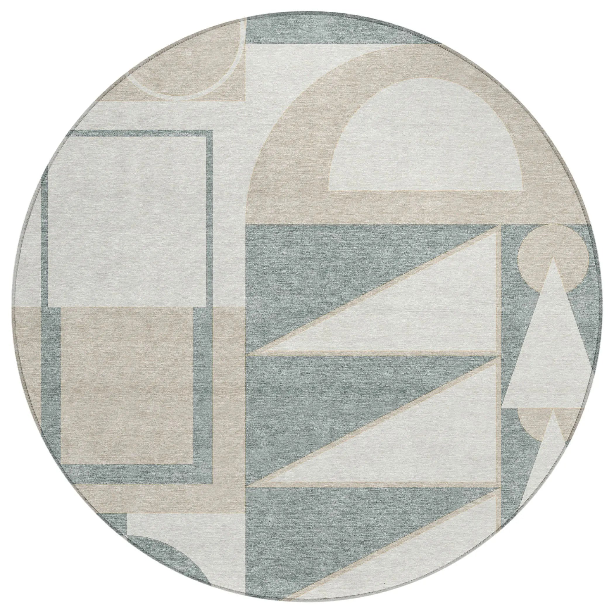 8' Ivory And Beige Round Geometric Washable Indoor Outdoor Area Rug Homeroots Outdoor